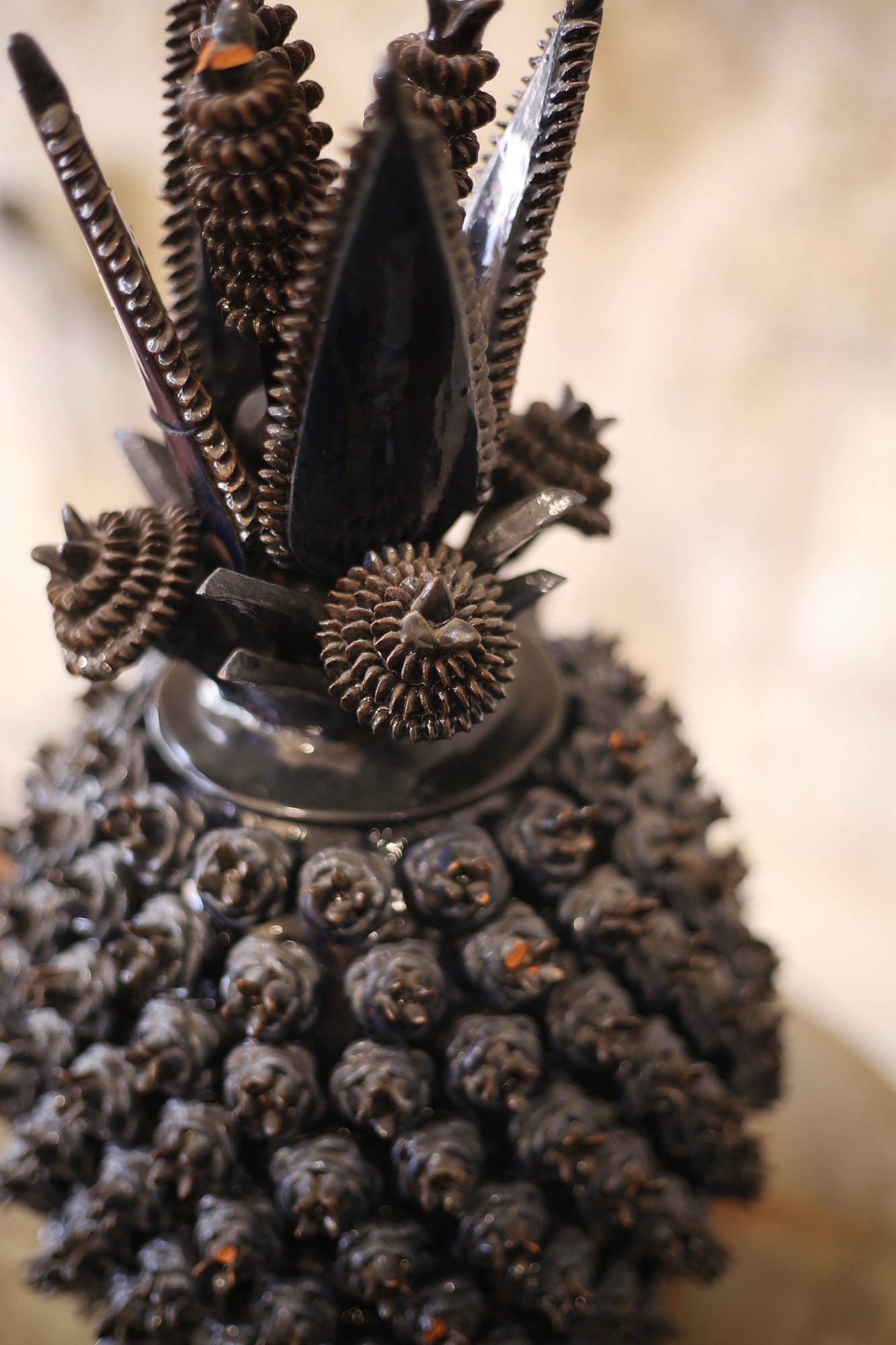 Earthenware Lidded Pineapple Urn Navy