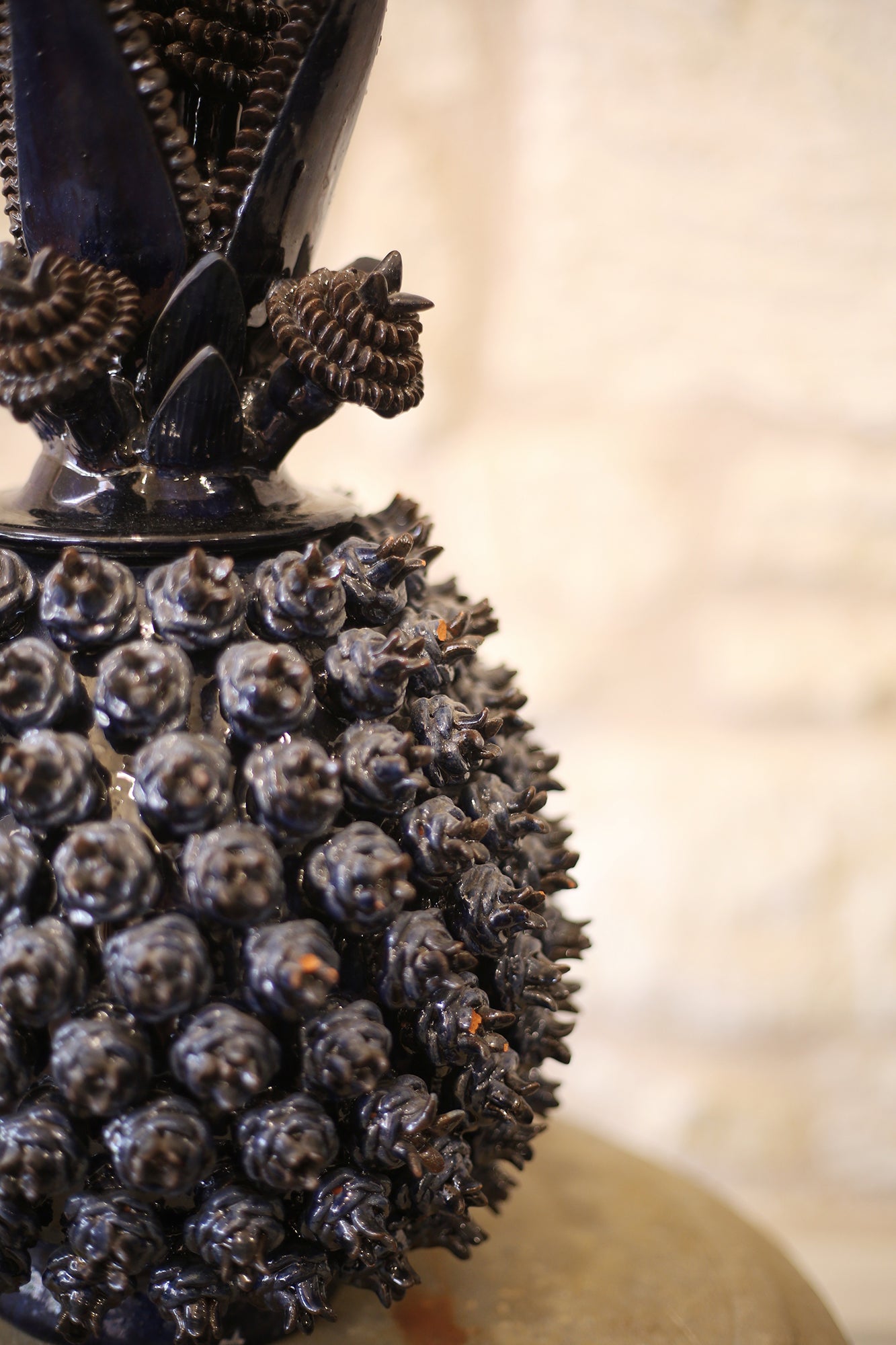 Earthenware Lidded Pineapple Urn Navy