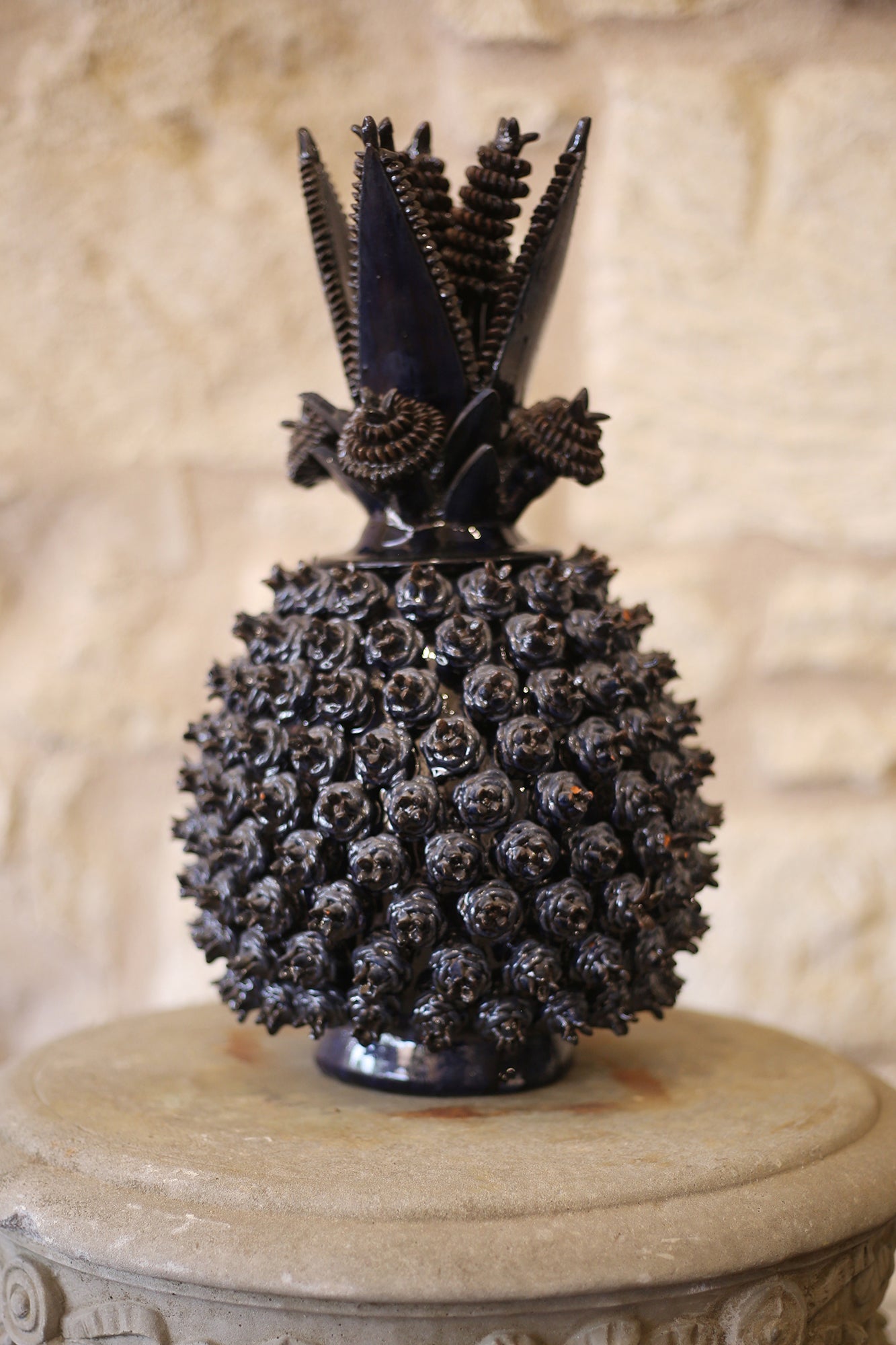 Earthenware Lidded Pineapple Urn Navy