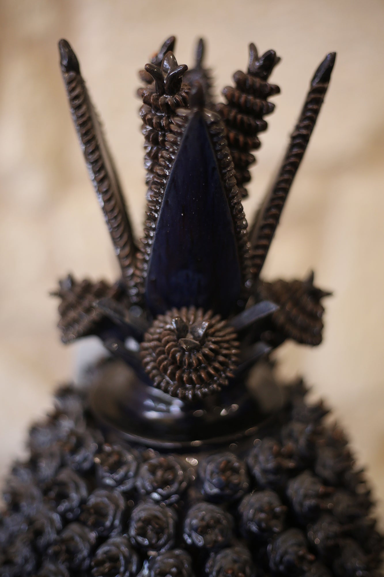 Earthenware Lidded Pineapple Urn Navy
