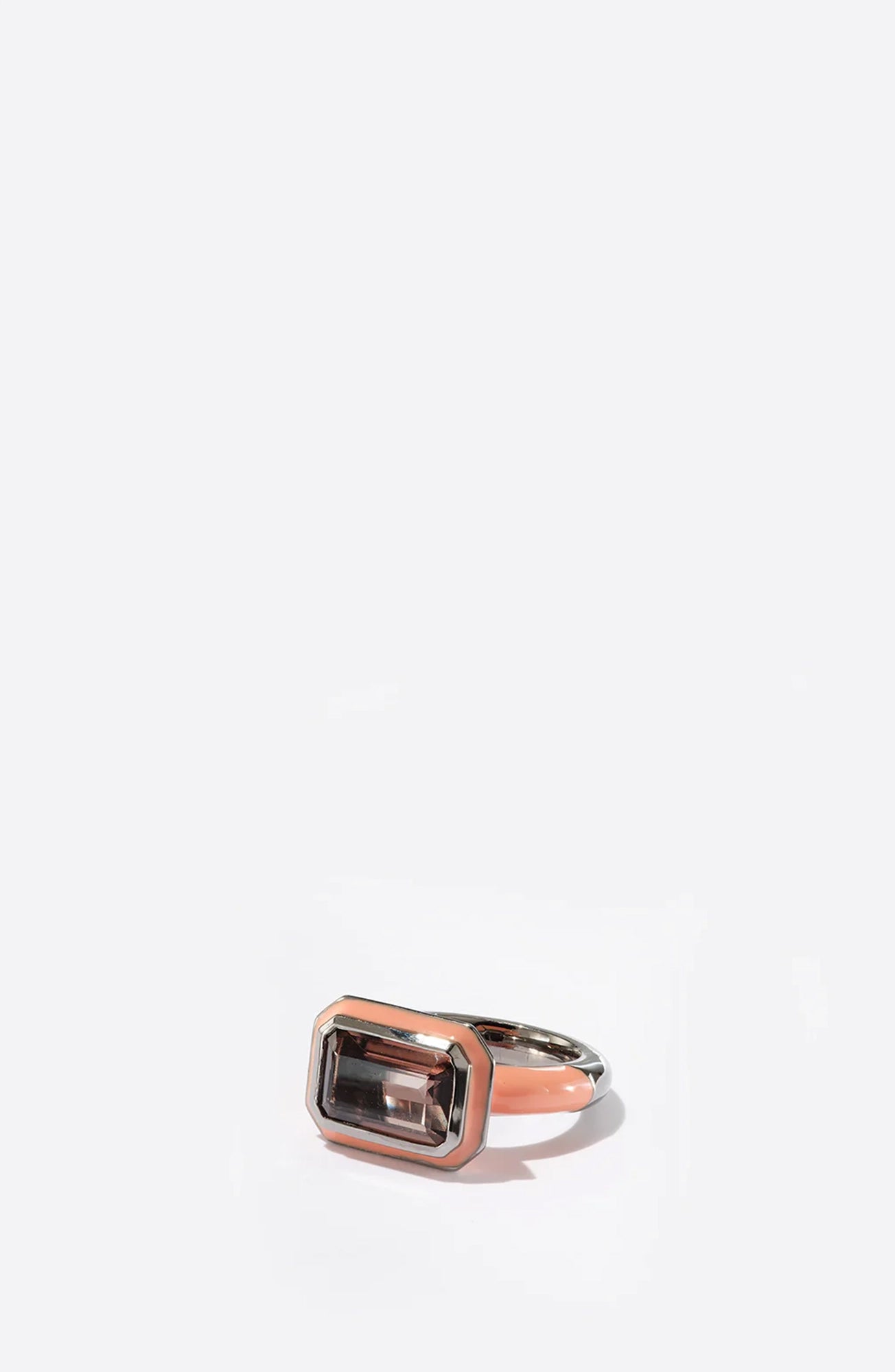 East-West Deco Lacquer Solitaire Ring Smokey Quartz