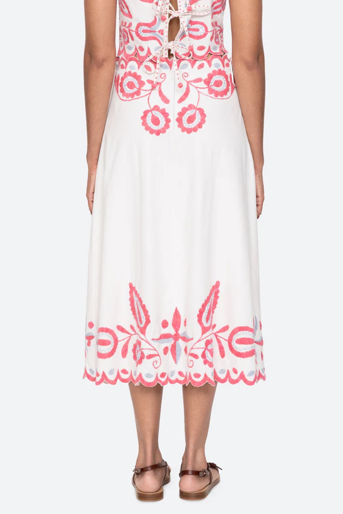 Eevi Embroidered Twill Midi Skirt