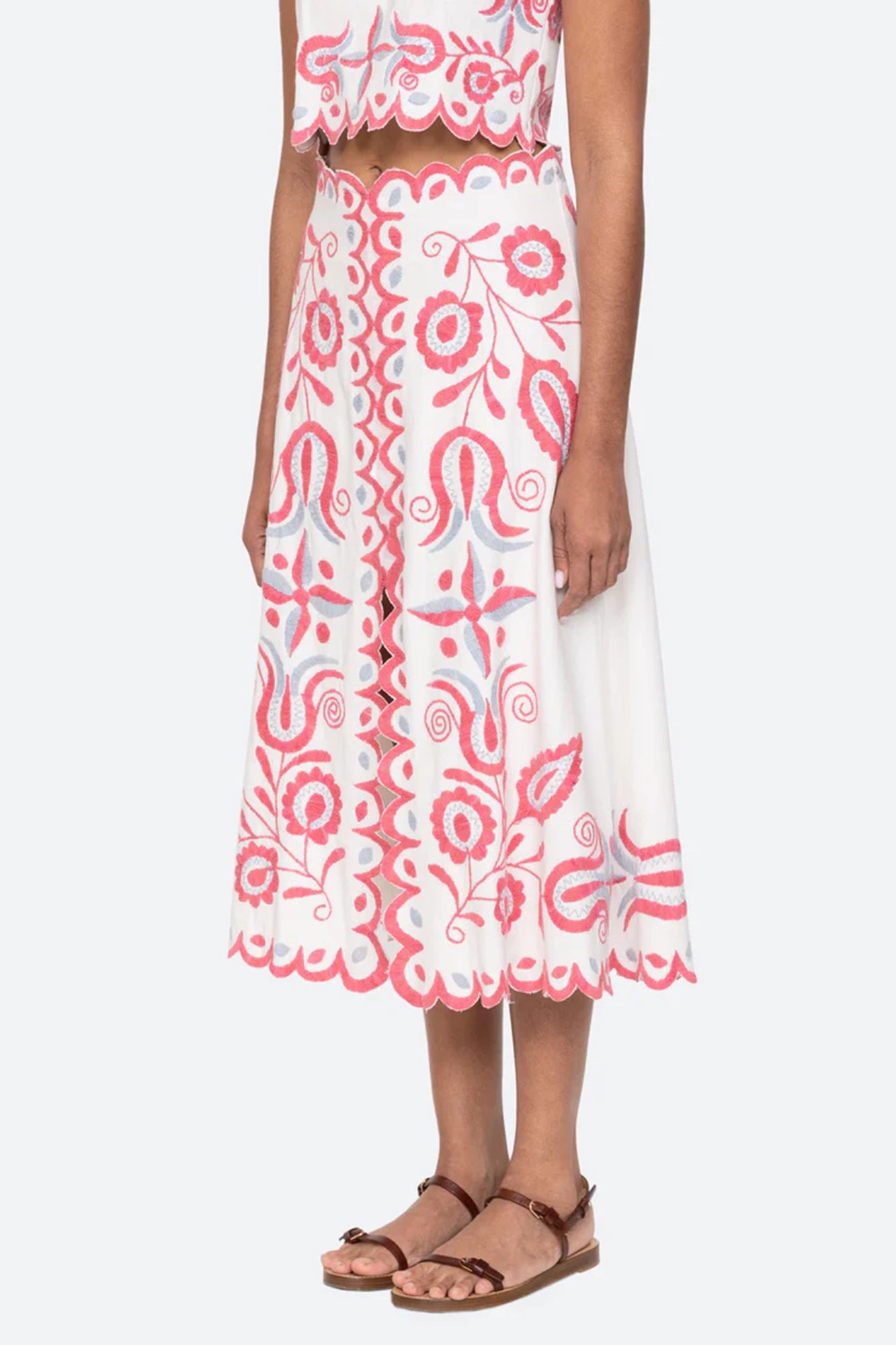 Eevi Embroidered Twill Midi Skirt