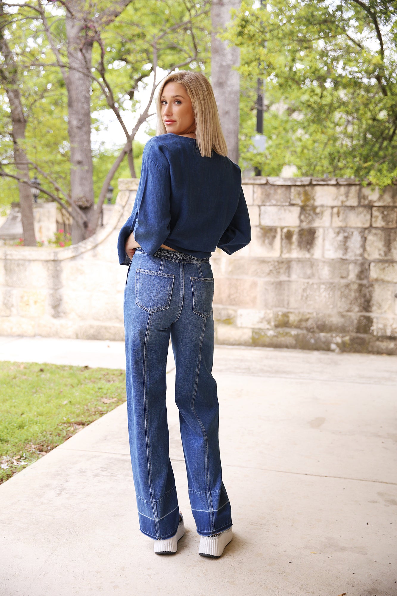 Braided Waistband Wide Leg Denim