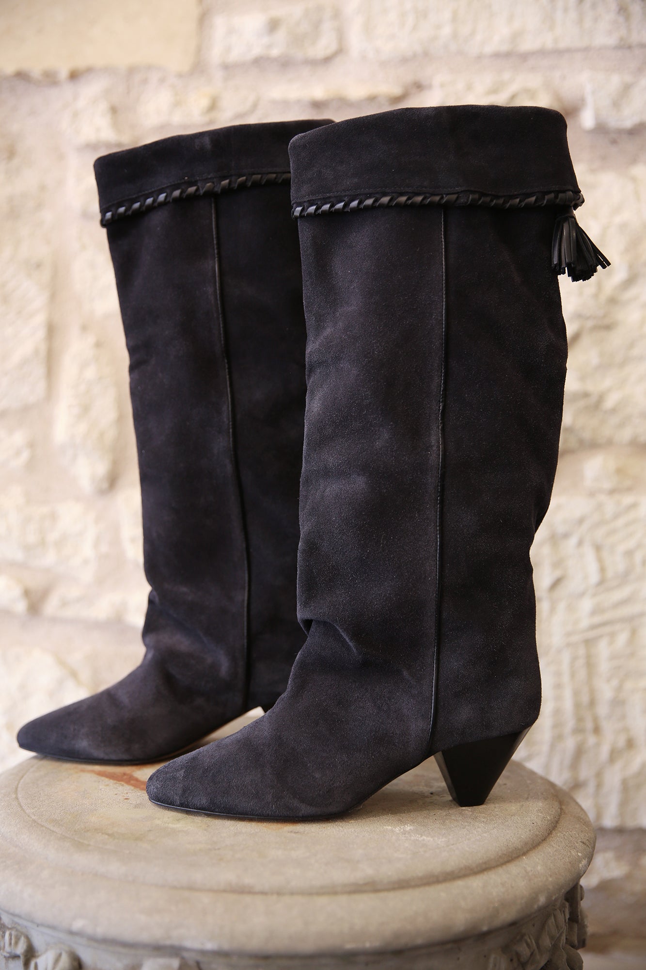 Elita Draped Sued Calfskin Leather Boots