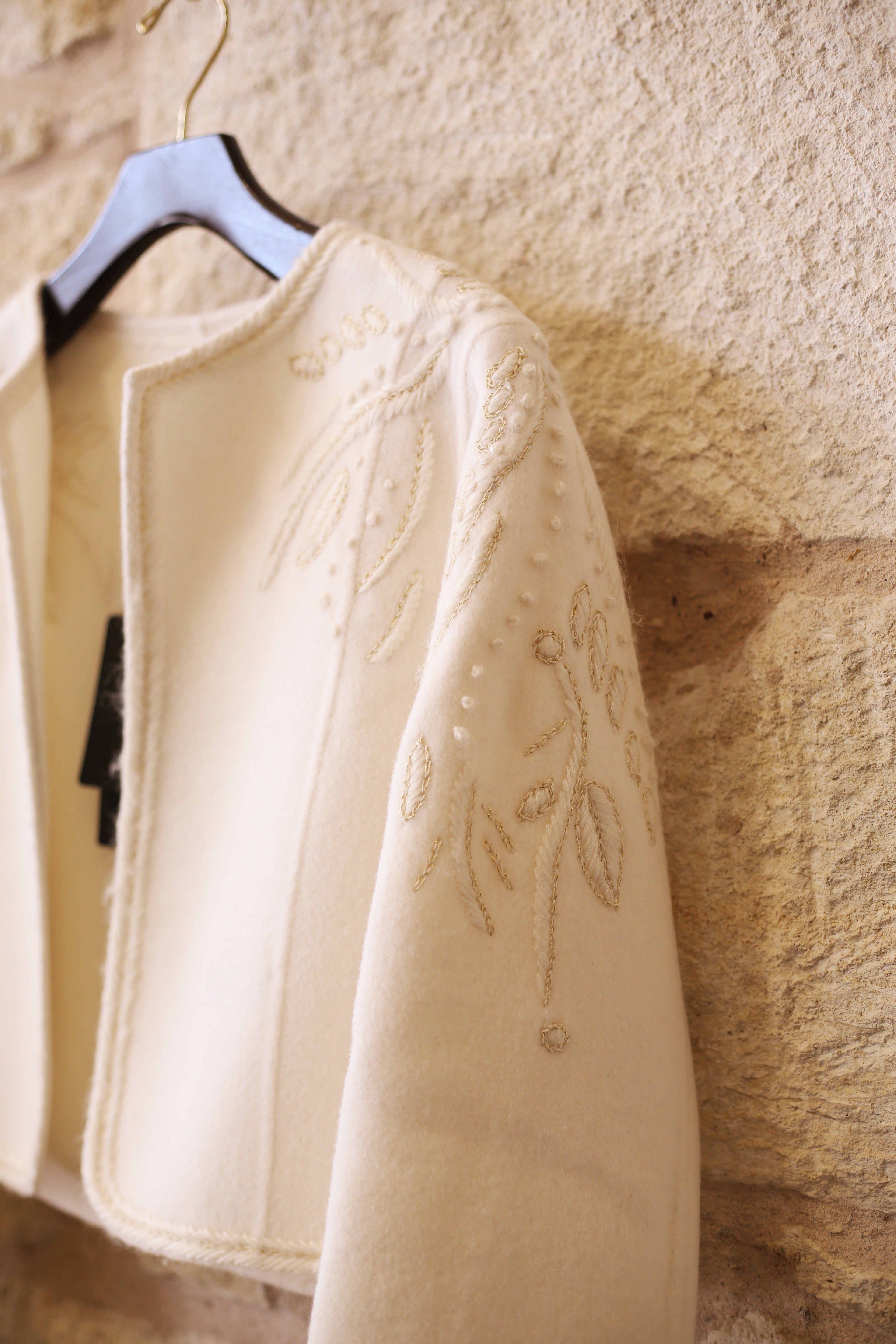 Embroidered Cropped Wool Jacket