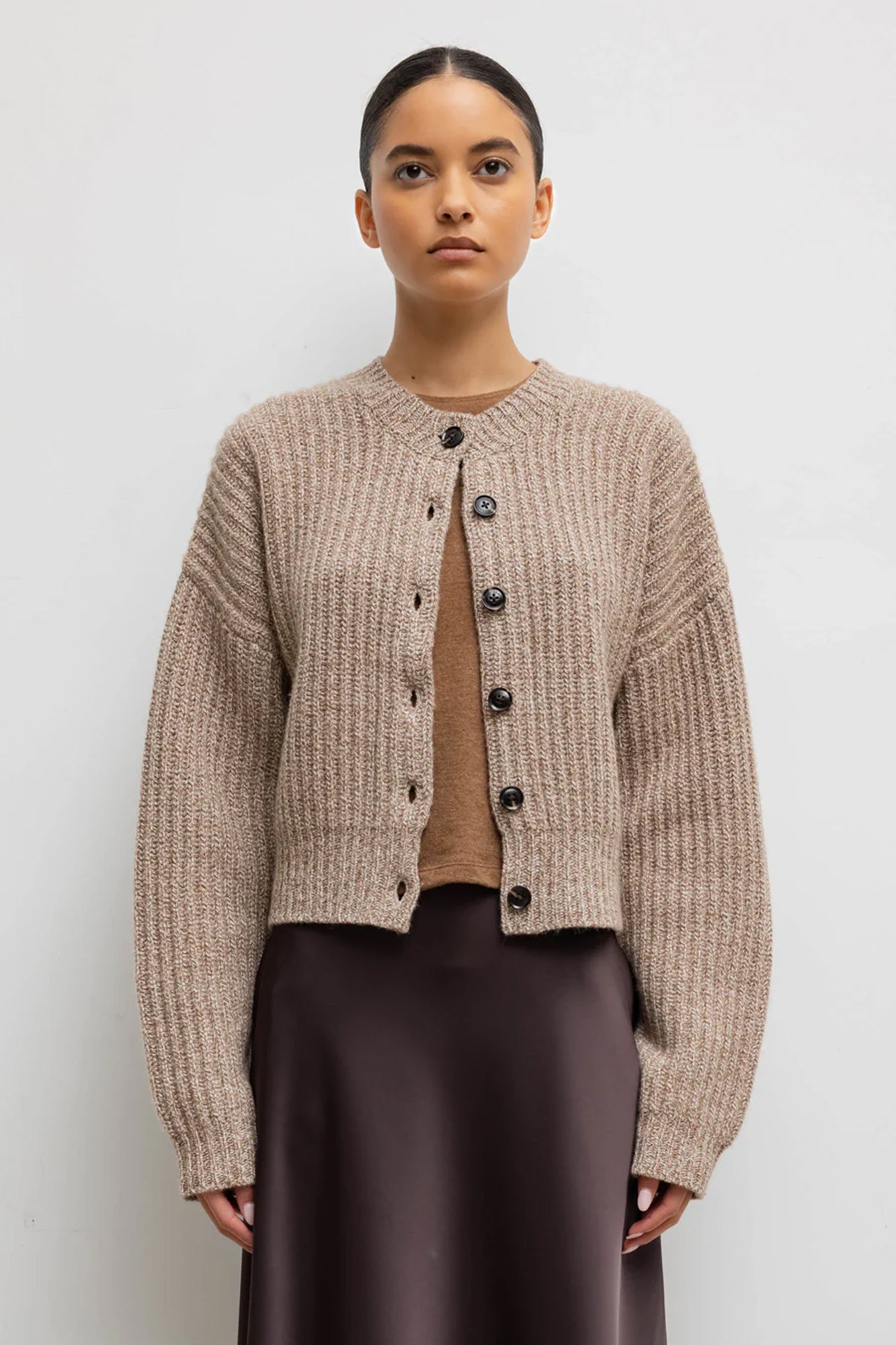 Emma Cashmere/Wool Rib Cardigan Oatmeal