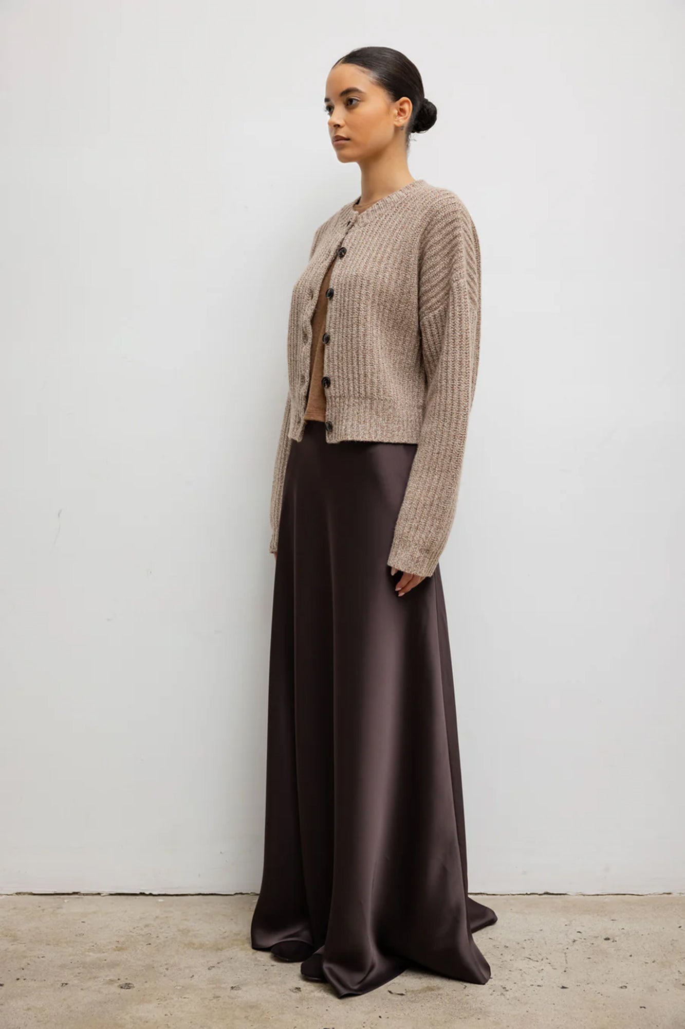Emma Cashmere/Wool Rib Cardigan Oatmeal