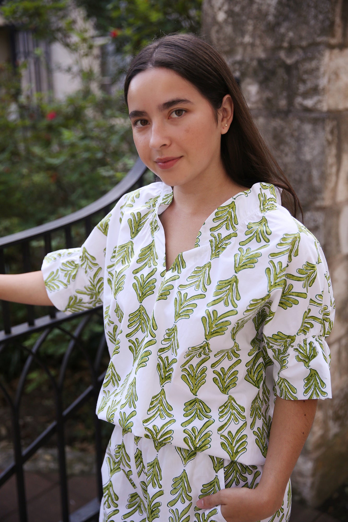 Crosby Top Mended Palmetto Print