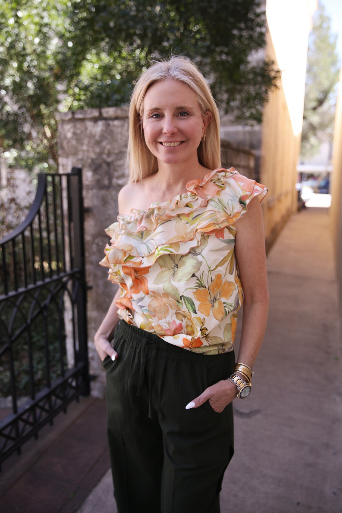 Kate One Shoulder Top Botanical Print