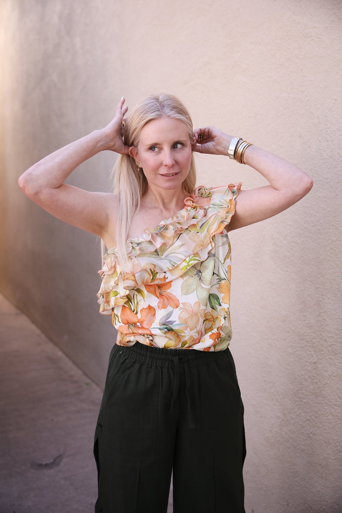 Kate One Shoulder Top Botanical Print