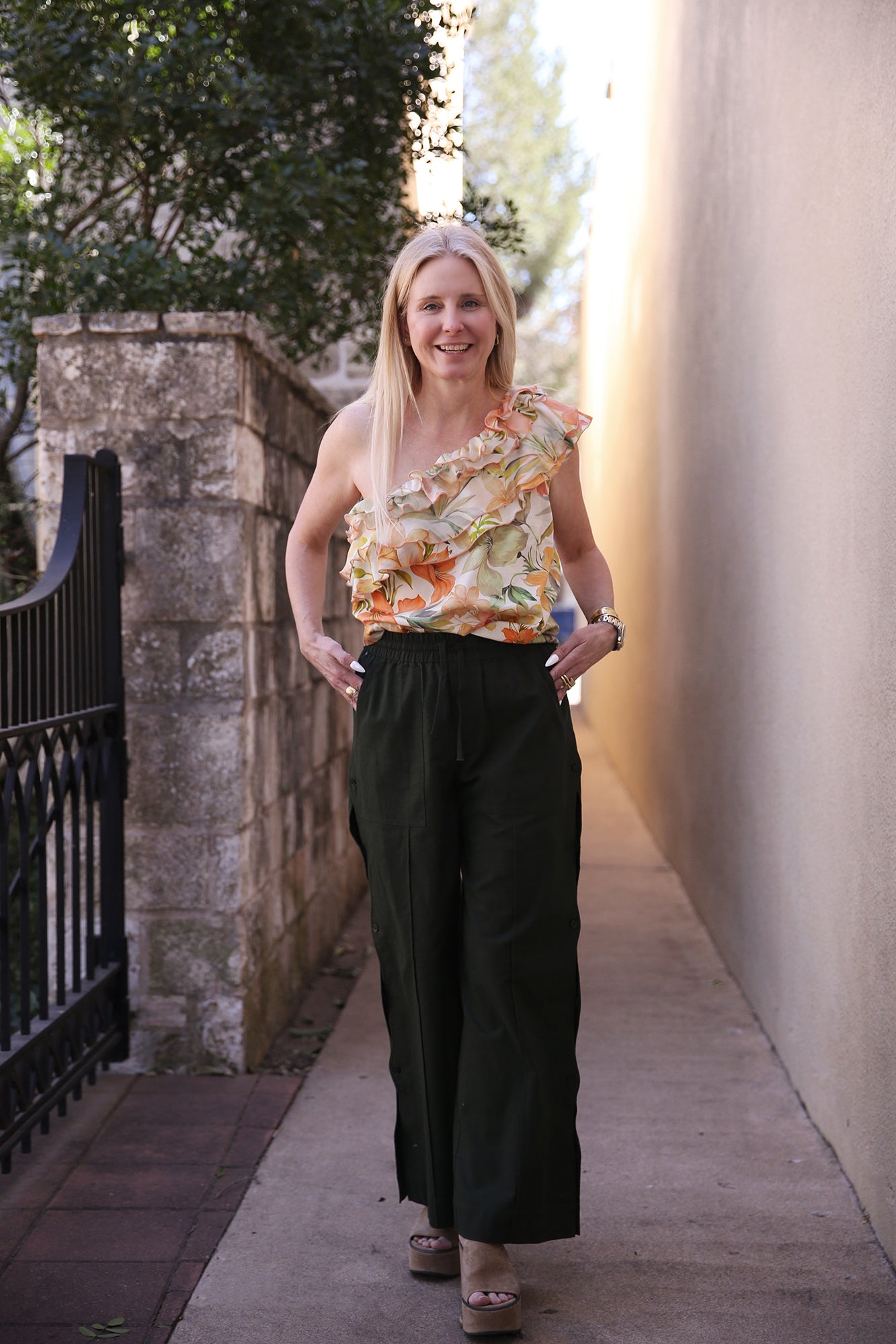 Kate One Shoulder Top Botanical Print