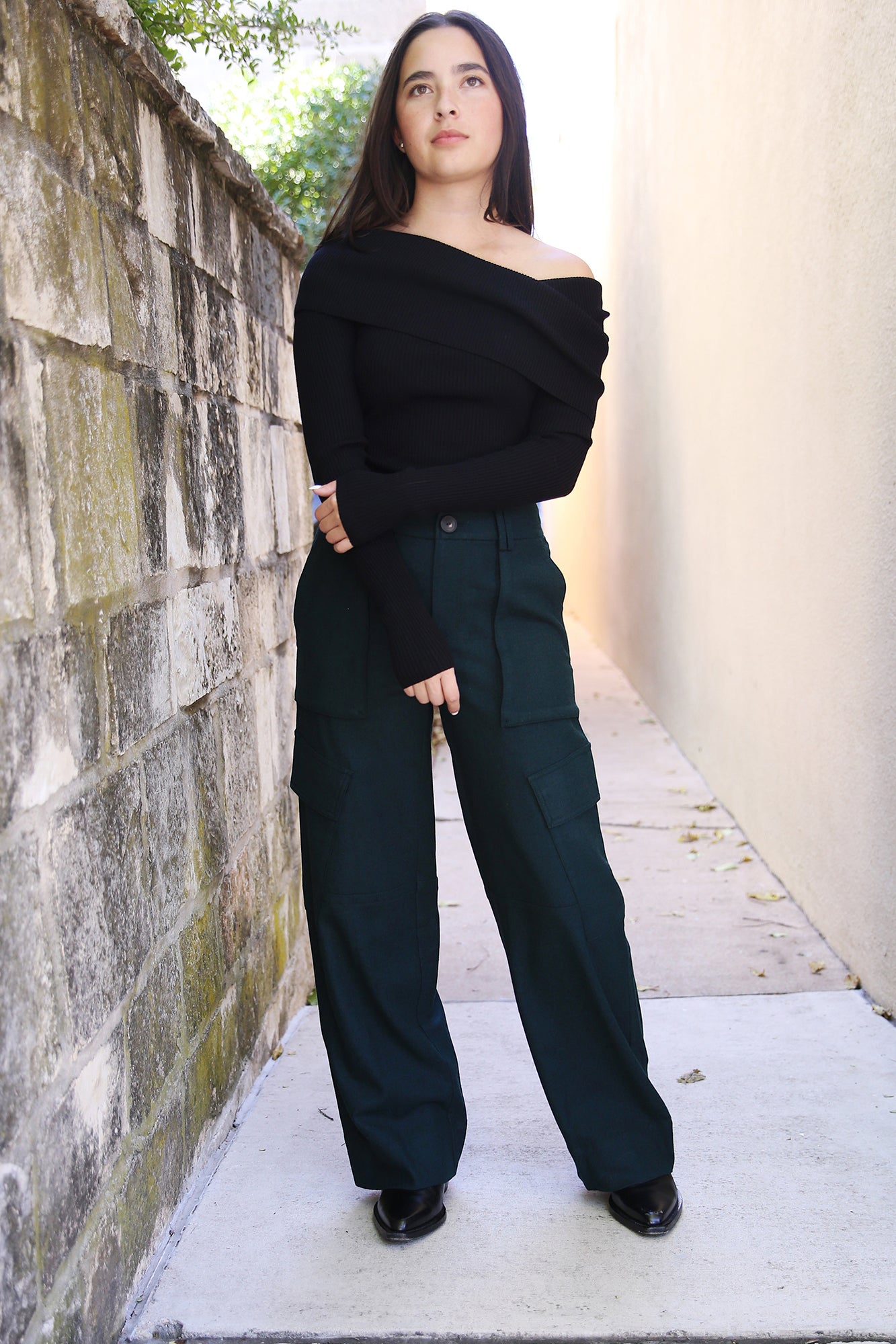 Flannel Wide-Leg Cargo Pant Sea Onyx