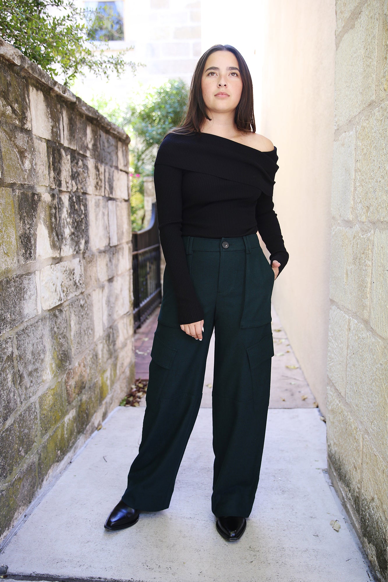 Flannel Wide-Leg Cargo Pant Sea Onyx