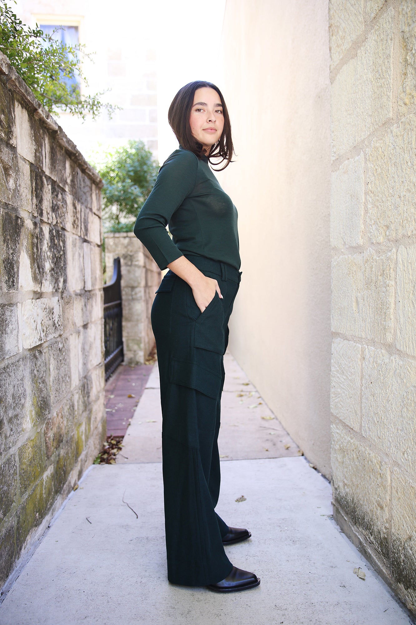 Flannel Wide-Leg Cargo Pant Sea Onyx