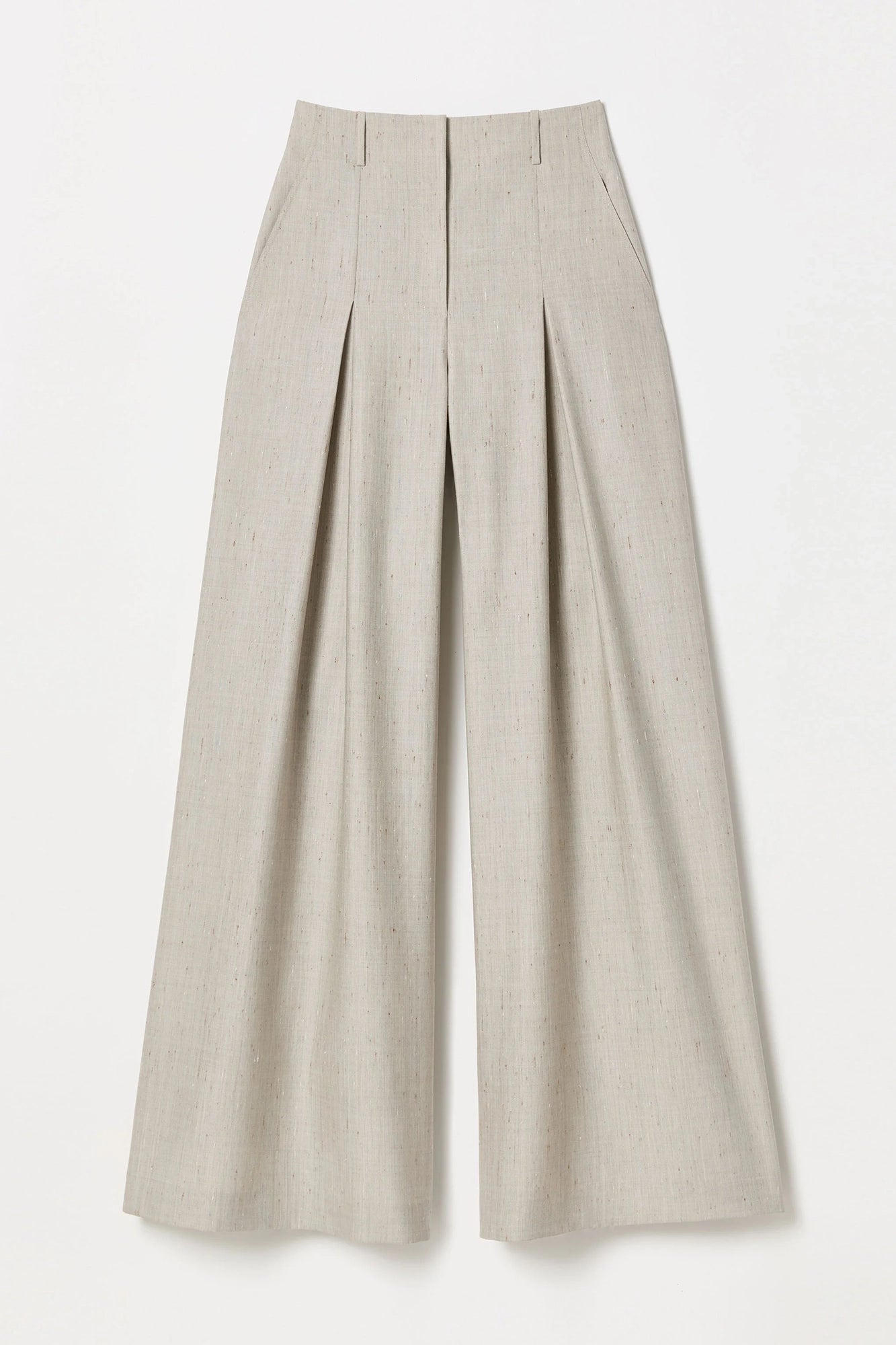 Flecked Wool-Silk Warren Pleated Wide Leg Pant Pencil Grey Multi