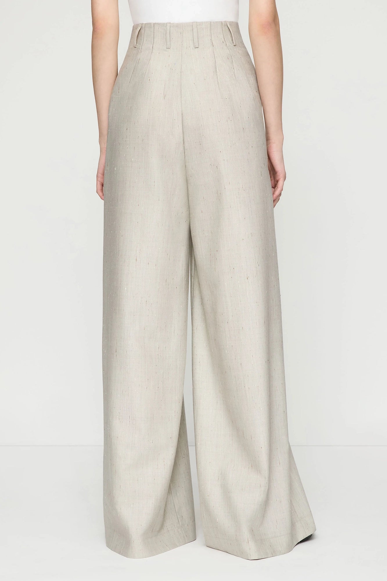Flecked Wool-Silk Warren Pleated Wide Leg Pant Pencil Grey Multi