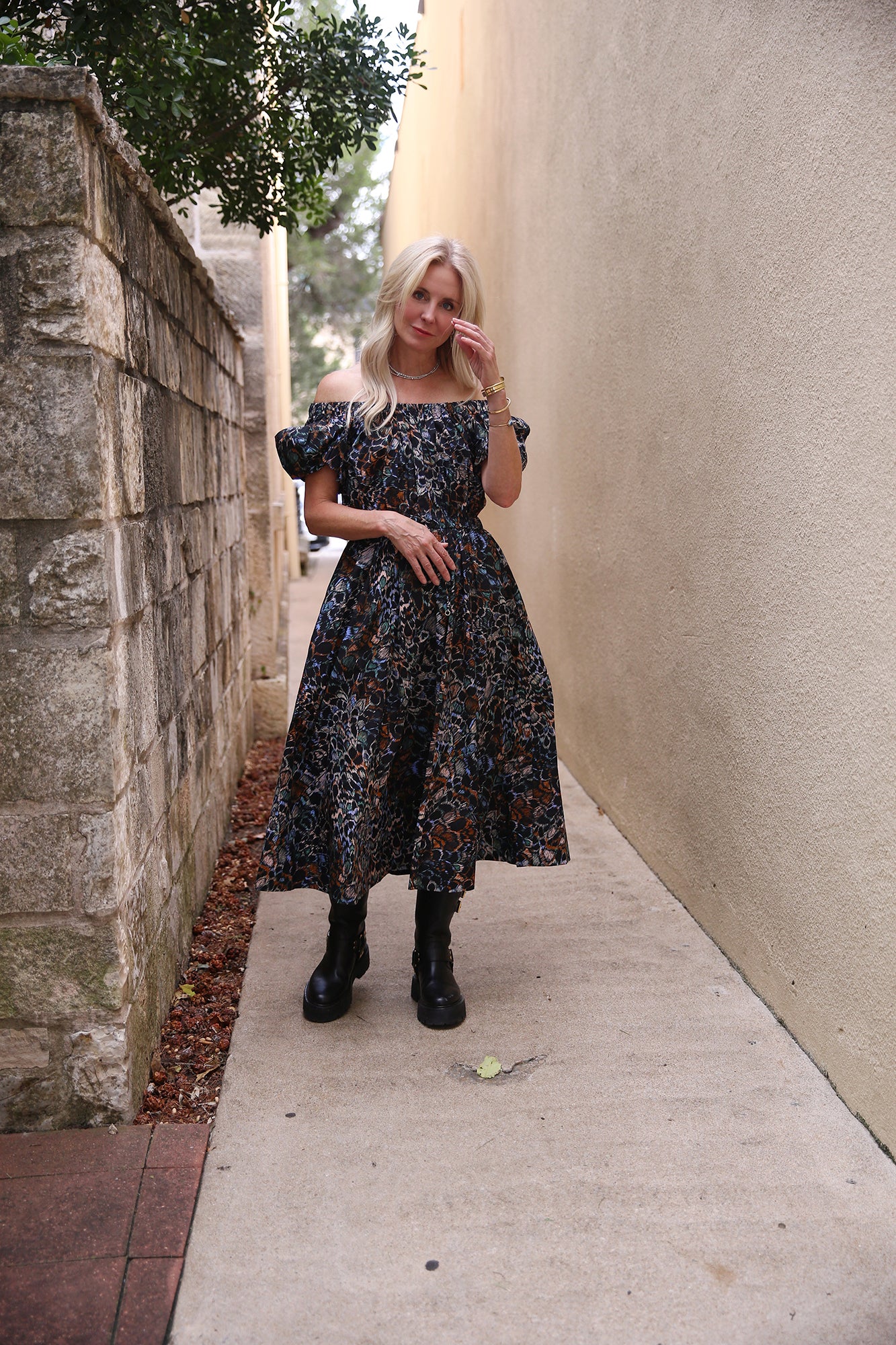 Gabi Blue Printed Cotton Midi Dress Starling