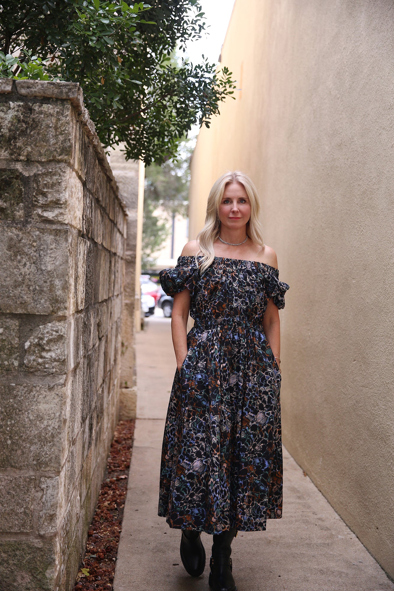 Gabi Blue Printed Cotton Midi Dress Starling