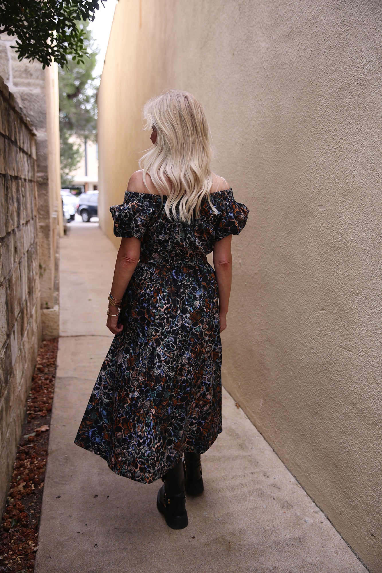 Gabi Blue Printed Cotton Midi Dress Starling