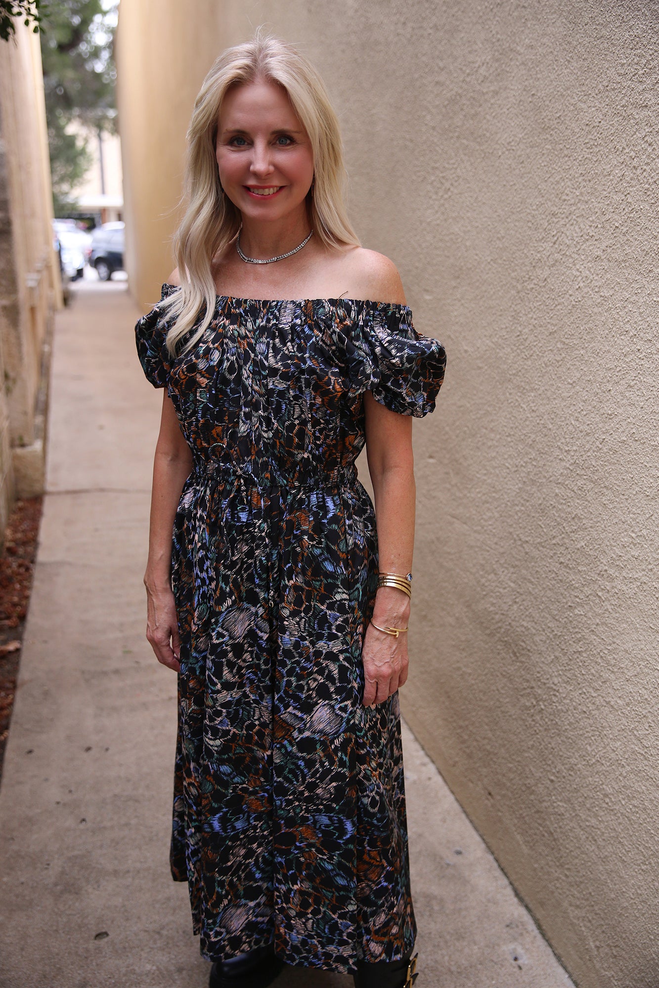 Gabi Blue Printed Cotton Midi Dress Starling