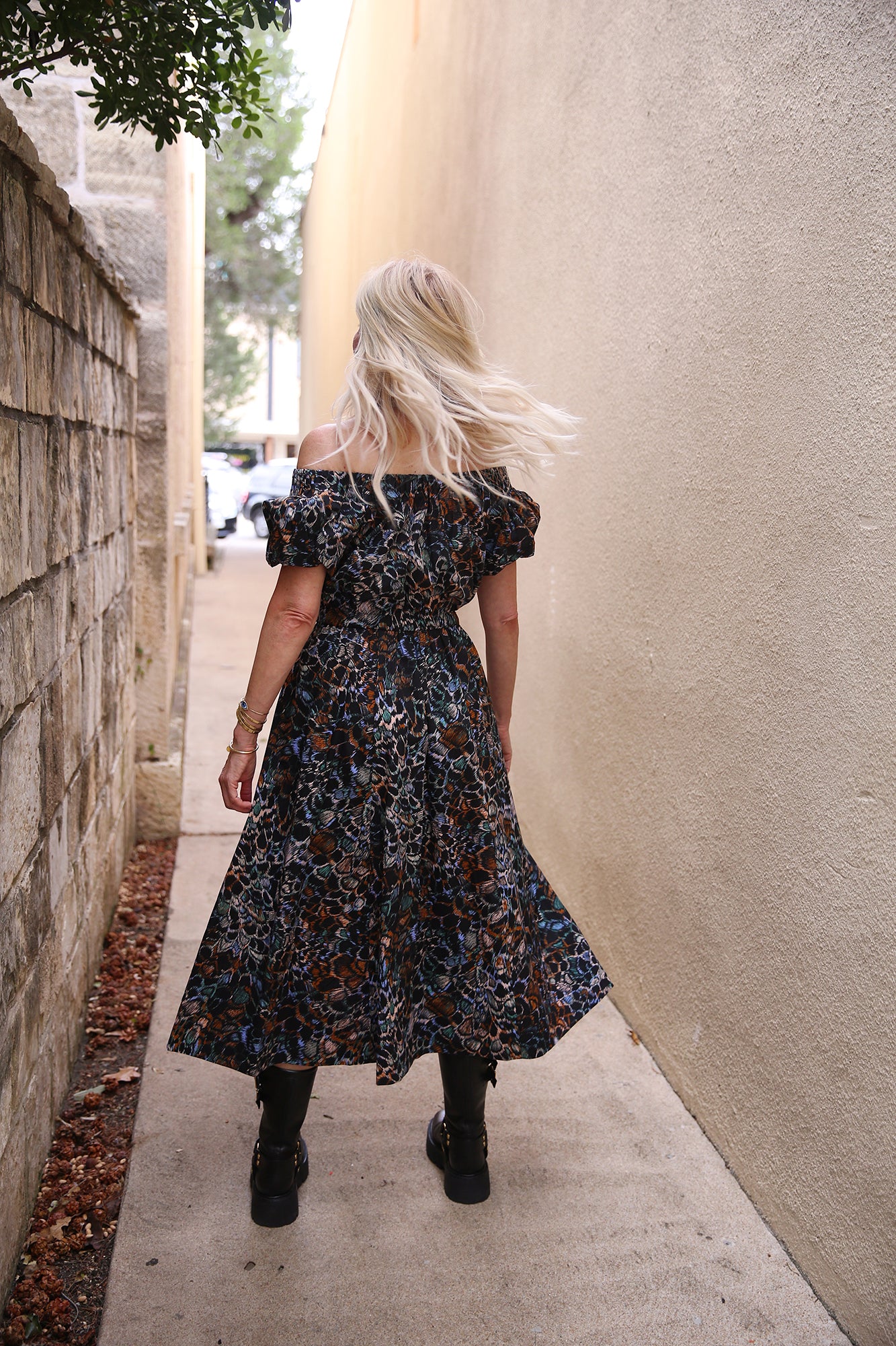 Gabi Blue Printed Cotton Midi Dress Starling