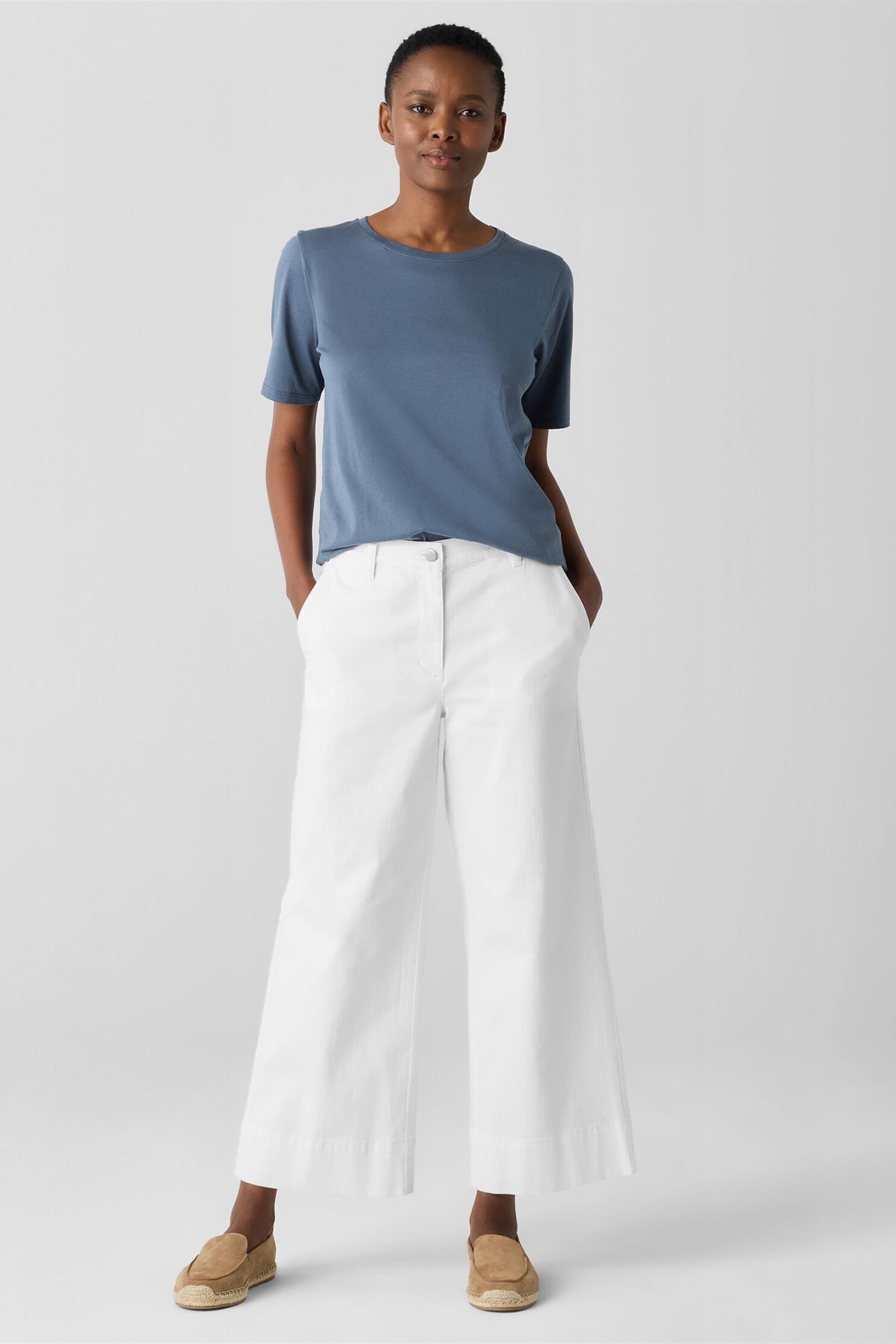 Garment-Dyed Organic Cotton Denim Wide-Leg Jean