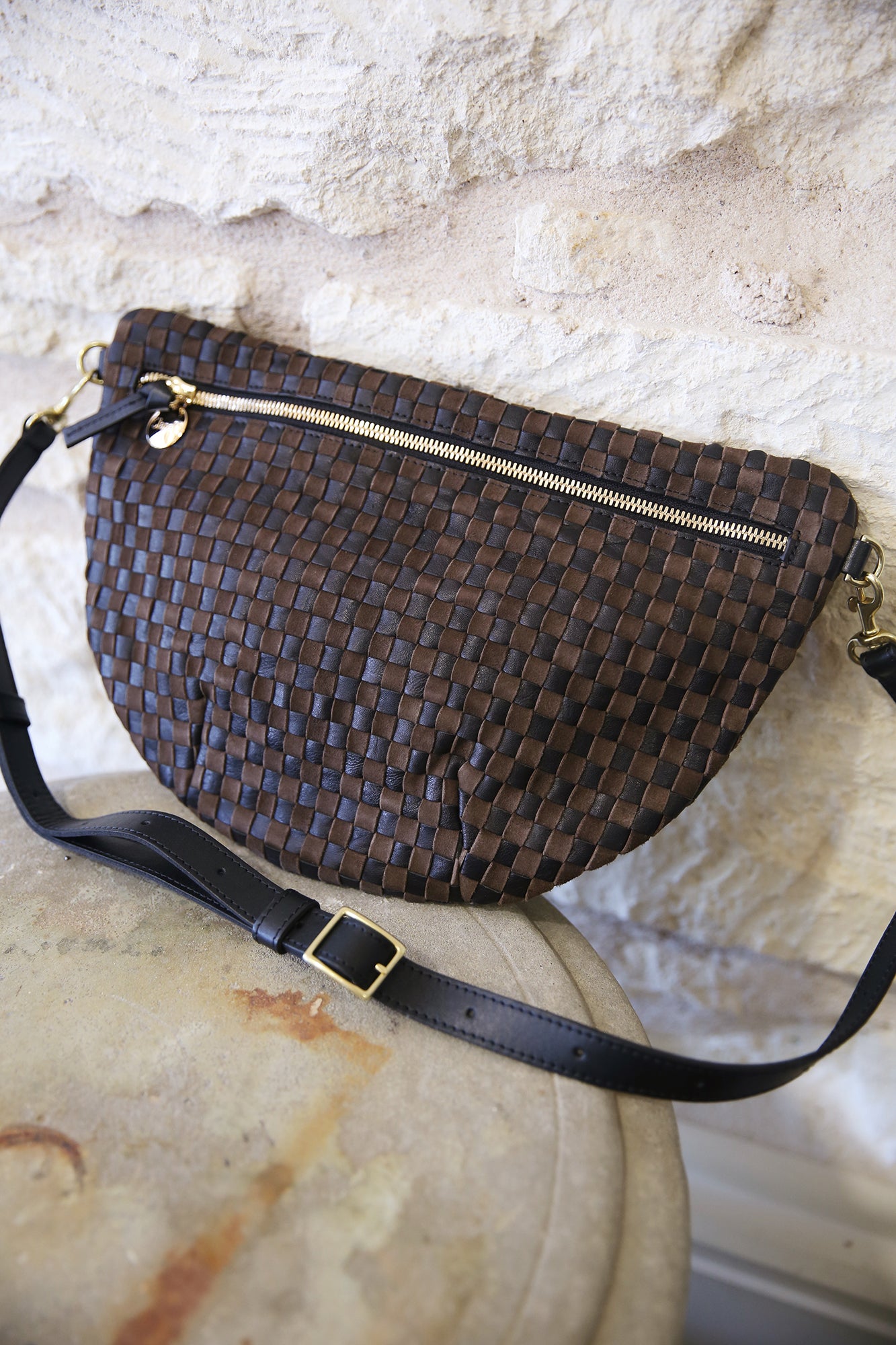 Grande Fanny Black/Chocolate Woven Checker Mini Bag