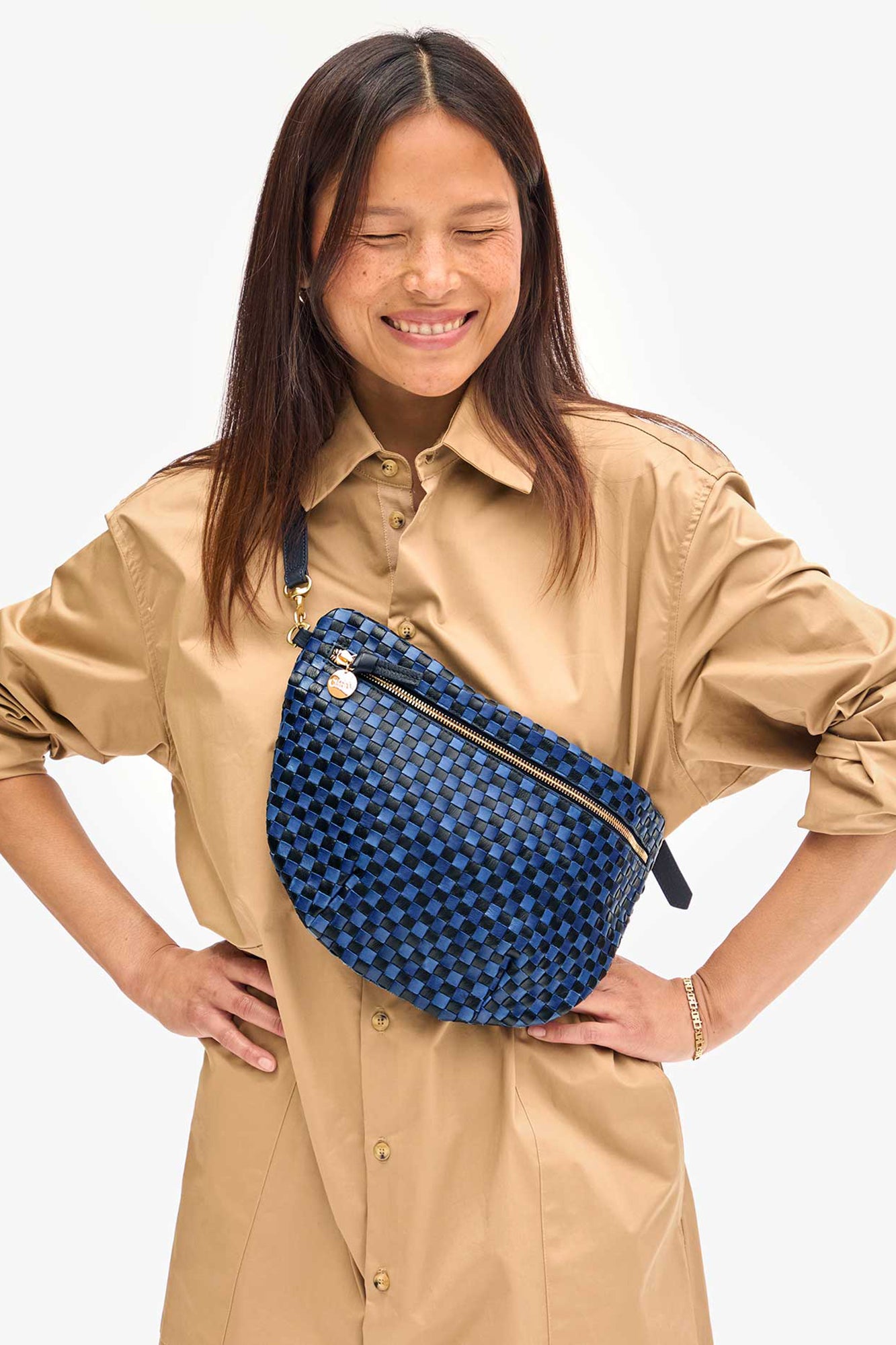 Grande Fanny Bag Dark Blue Woven Checker