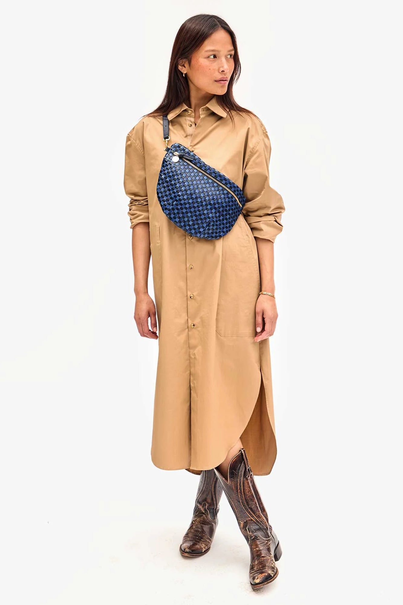 Grande Fanny Bag Dark Blue Woven Checker