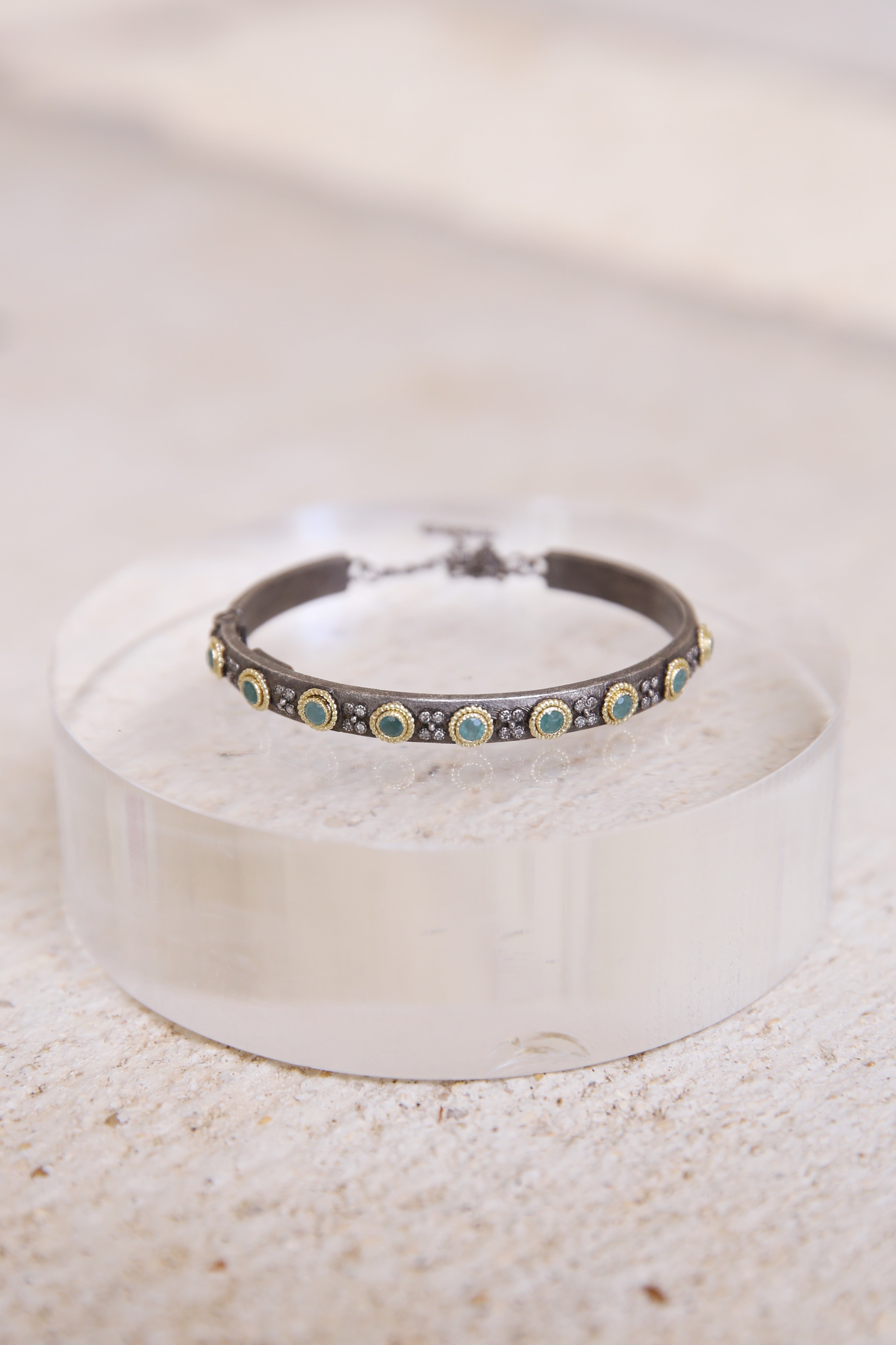 Grandidierite And Grey Diamonds Kick Cuff Bracelet