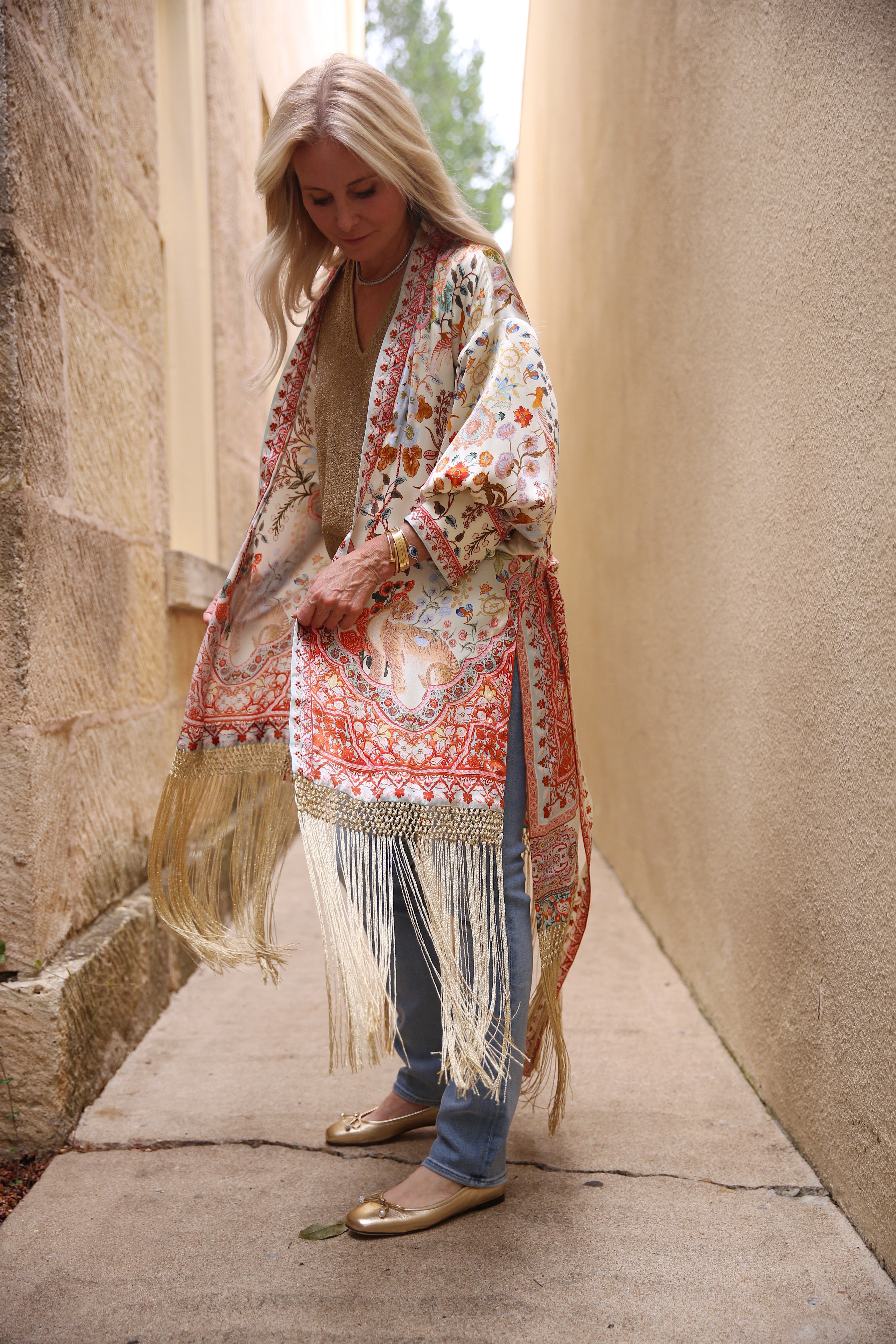 High Low Hem Layer With Cuff Silk Kimono In Honour Of Heirlooms