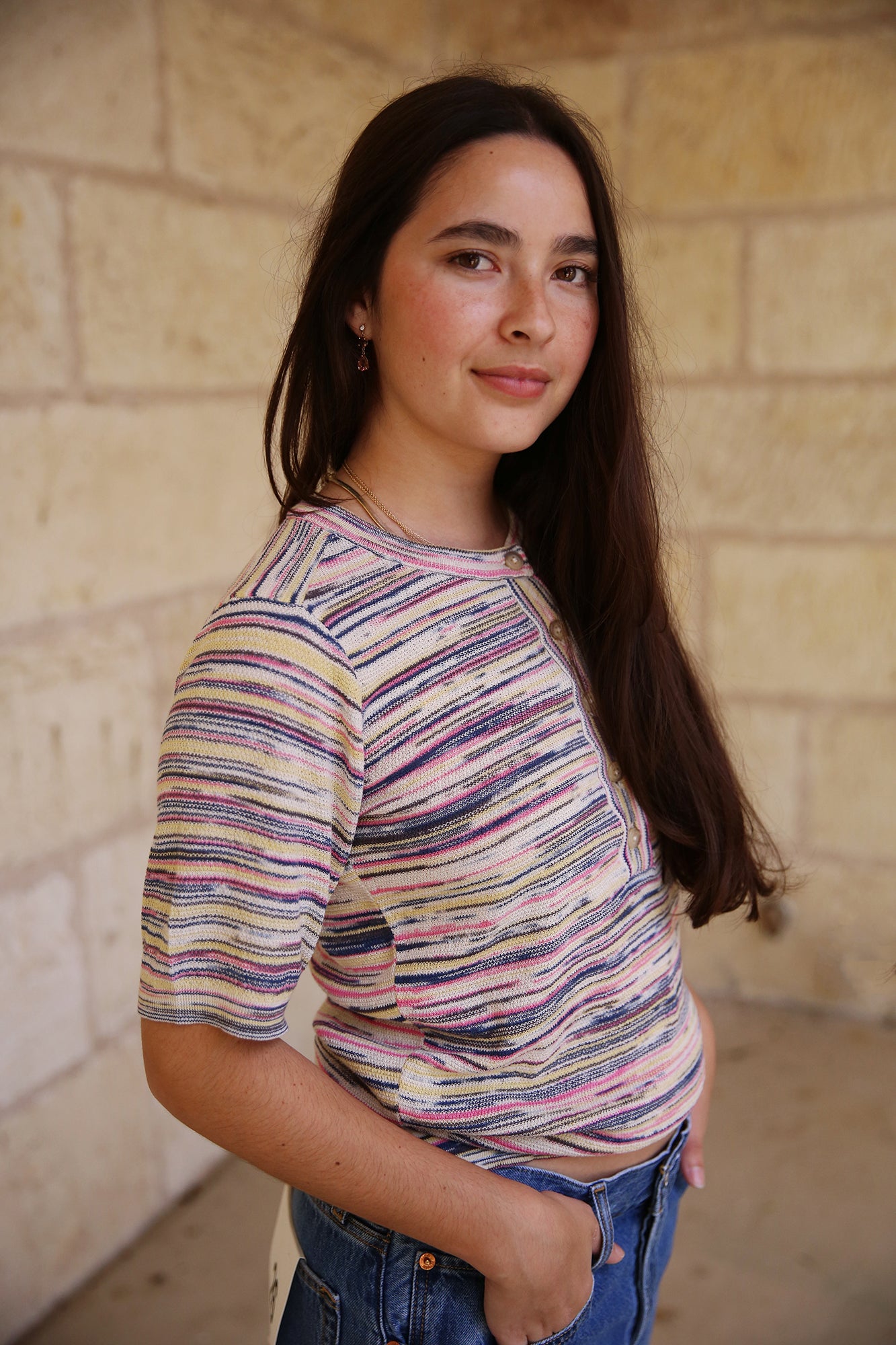 Henley Short Sleeve Fine Knit Shirt Multi Color