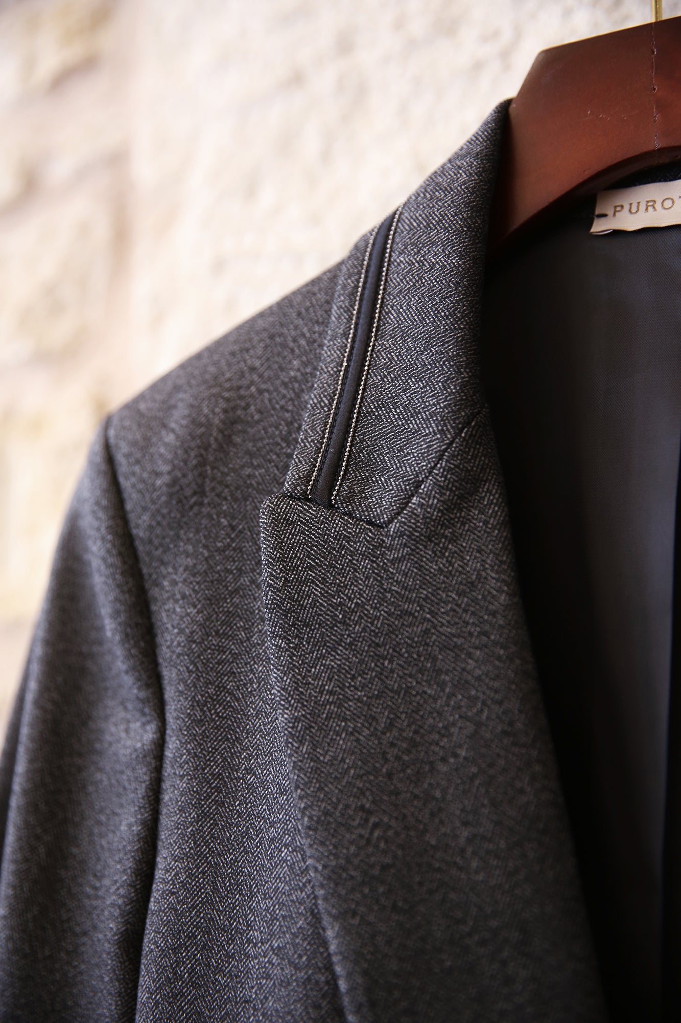 Herringbone Blazer With Detailed Collar