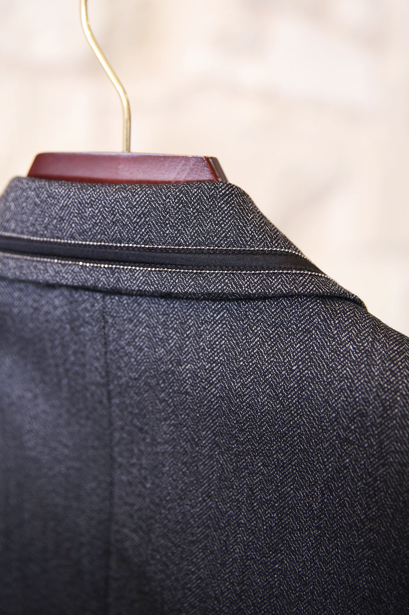 Herringbone Blazer With Detailed Collar