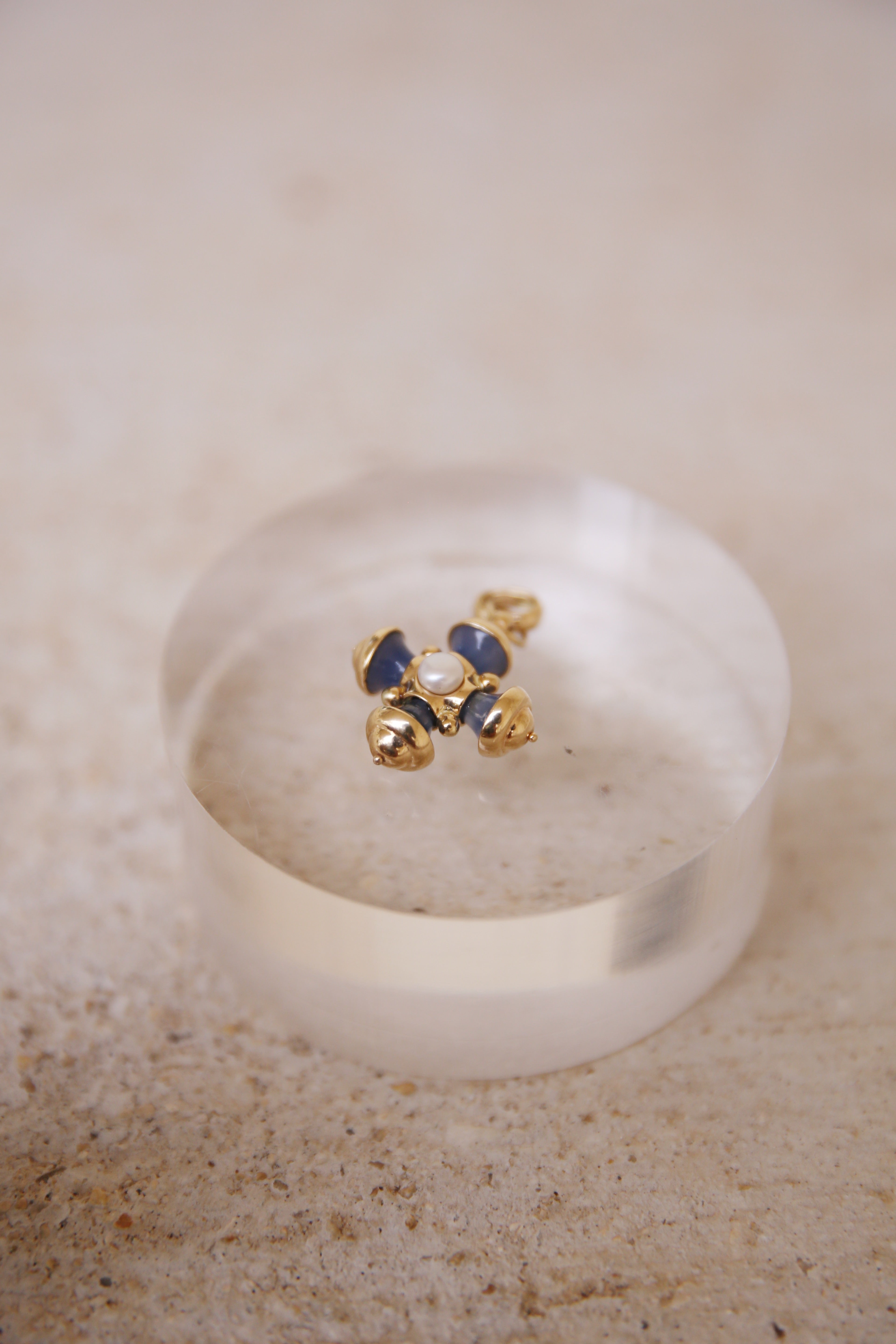 Italian Pendant Pearl & Blue Stone 14K YG