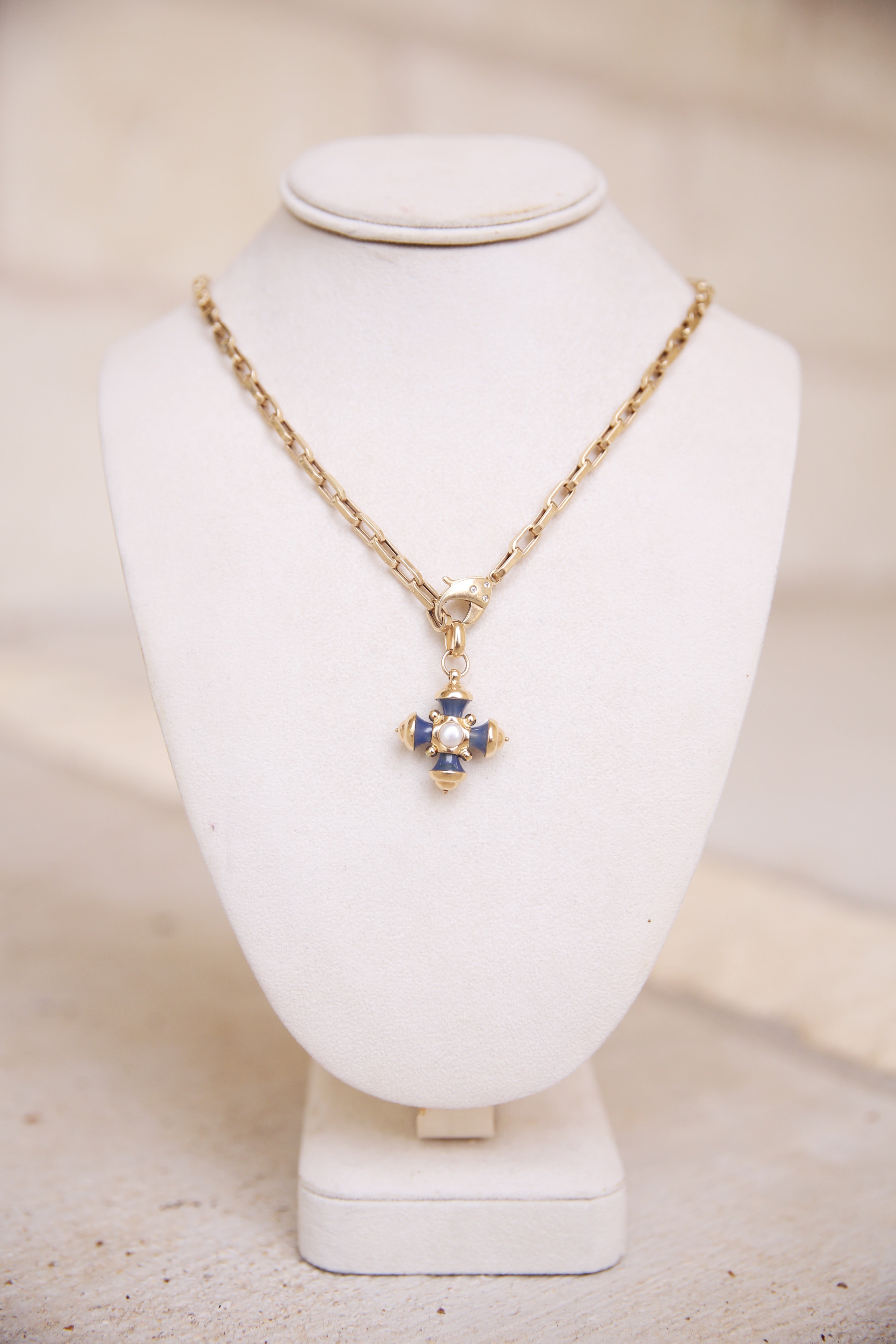 Italian Pendant Pearl & Blue Stone 14K YG