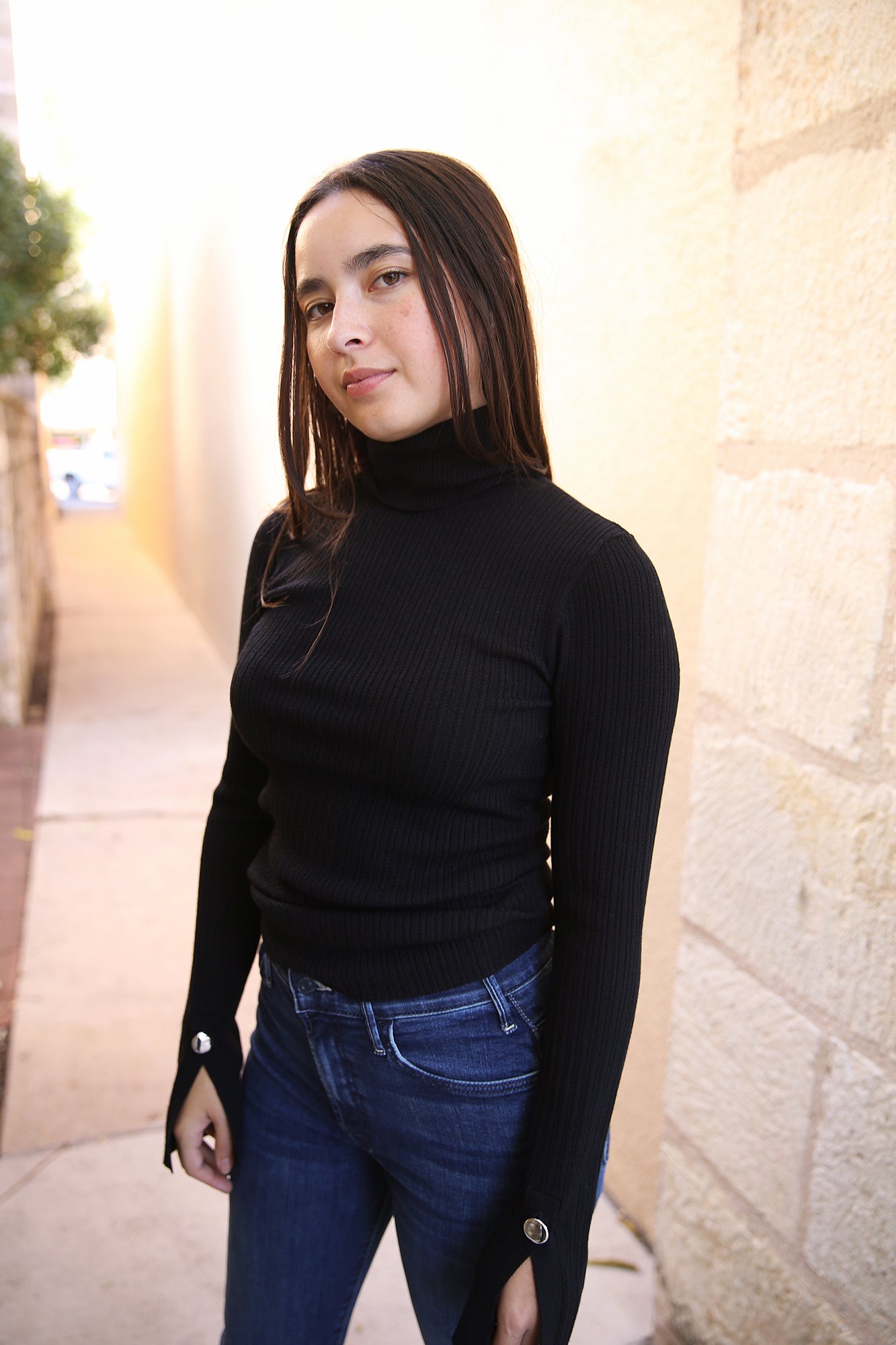 Jett Cable Knit Merino Turtleneck Top Black