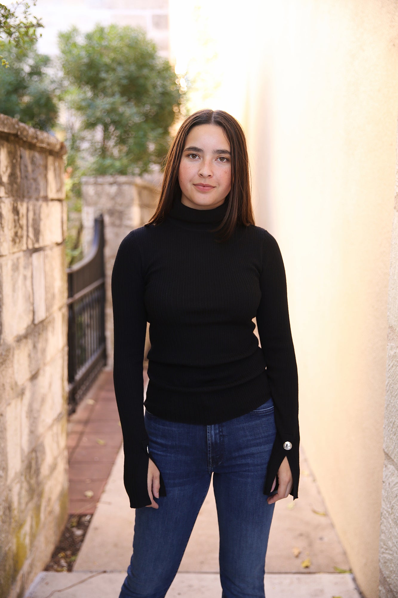 Jett Cable Knit Merino Turtleneck Top Black