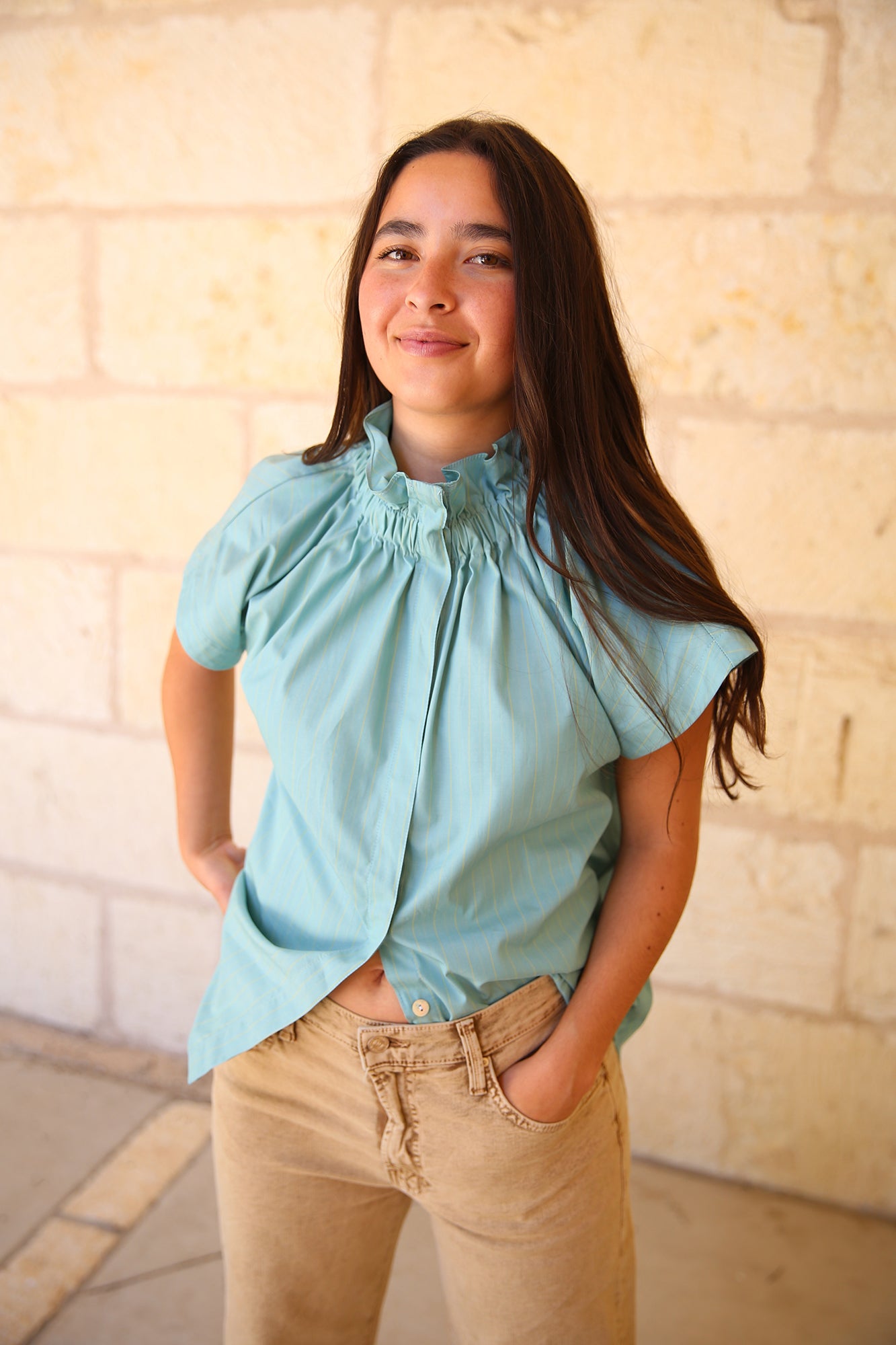 Jenny Top Chalk Stripe Turquoise