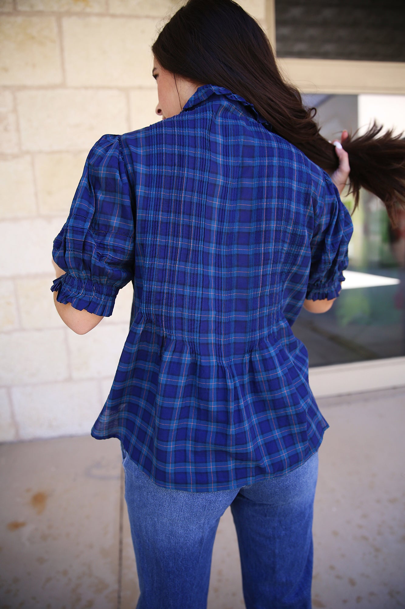 Jess Blouse Oceanside Plaid