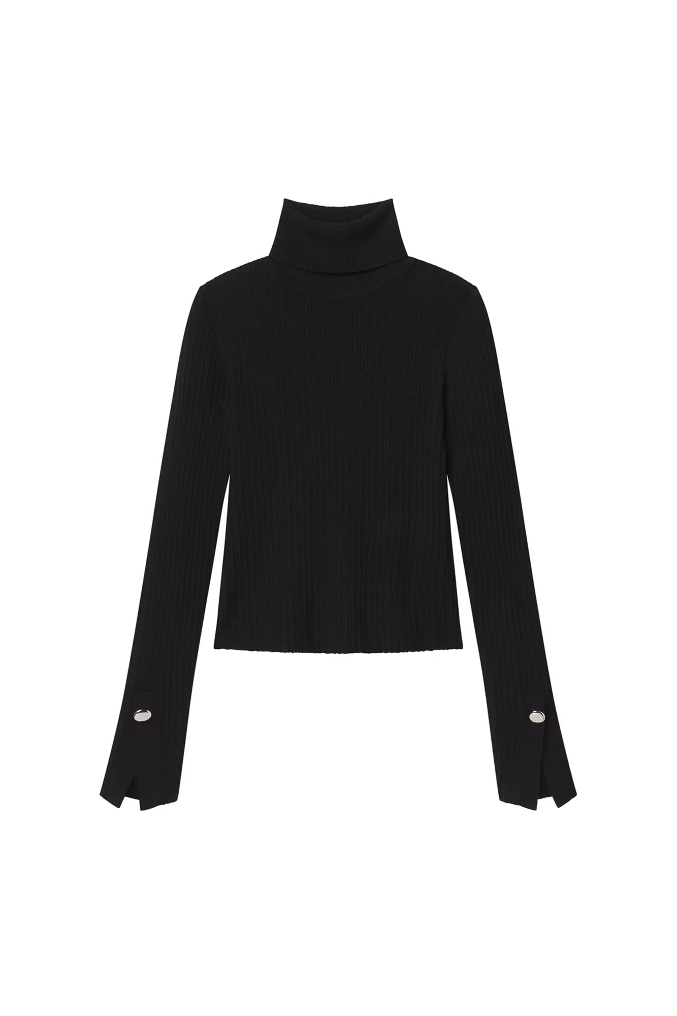 Jett Cable Knit Merino Turtleneck Top Black