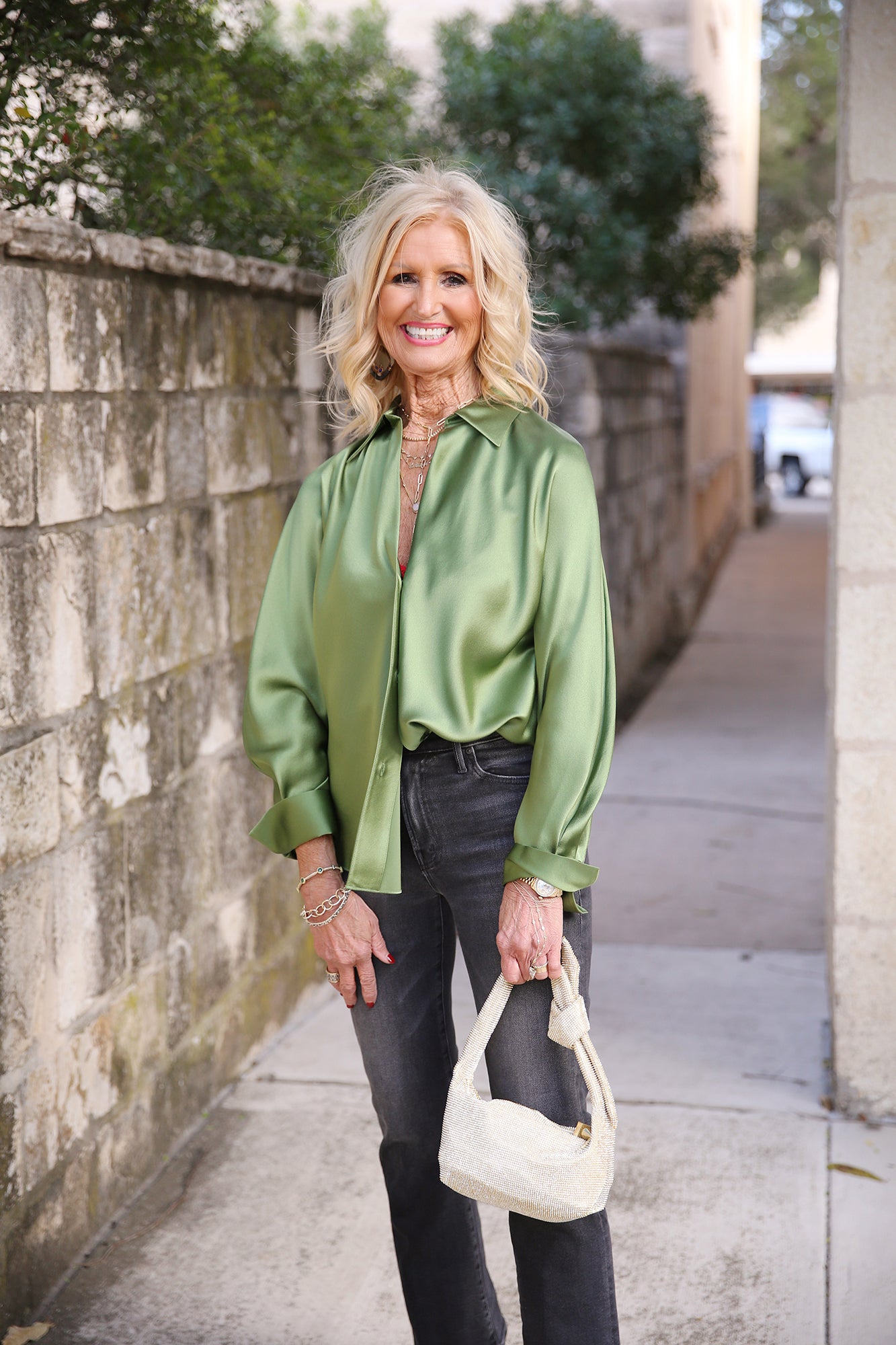 Long Sleeve Bias Silk Blouse Sycamore