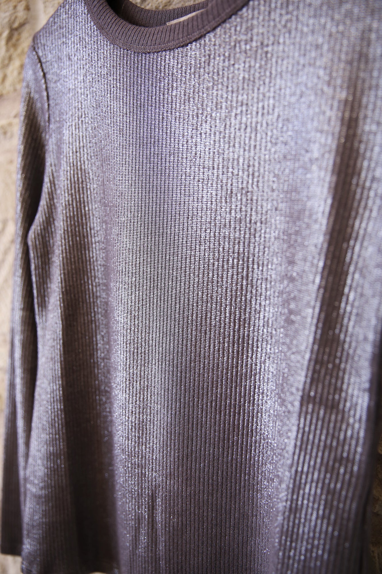 Lamé Round Neck Long Sleeve T-Shirt