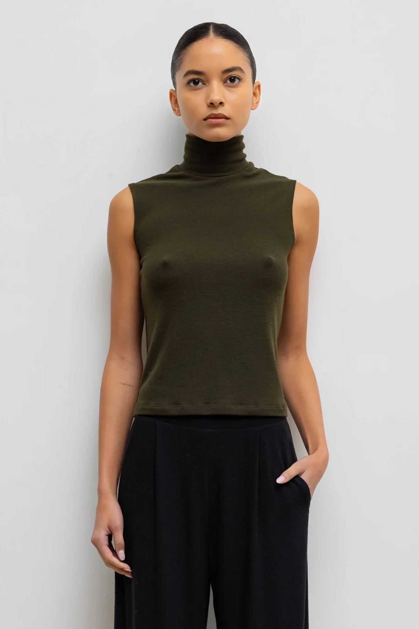 Lauren Sleeveless Turtleneck Moss