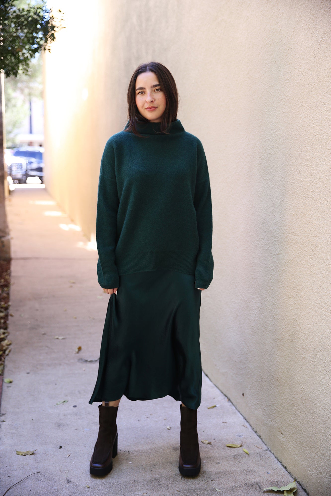 Lingerie-Trim Satin Slip Skirt Jade Lake