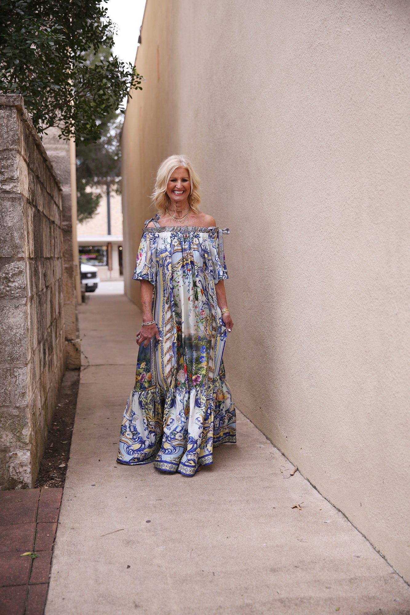 Long Off Shoulder Frill Dress With Straps