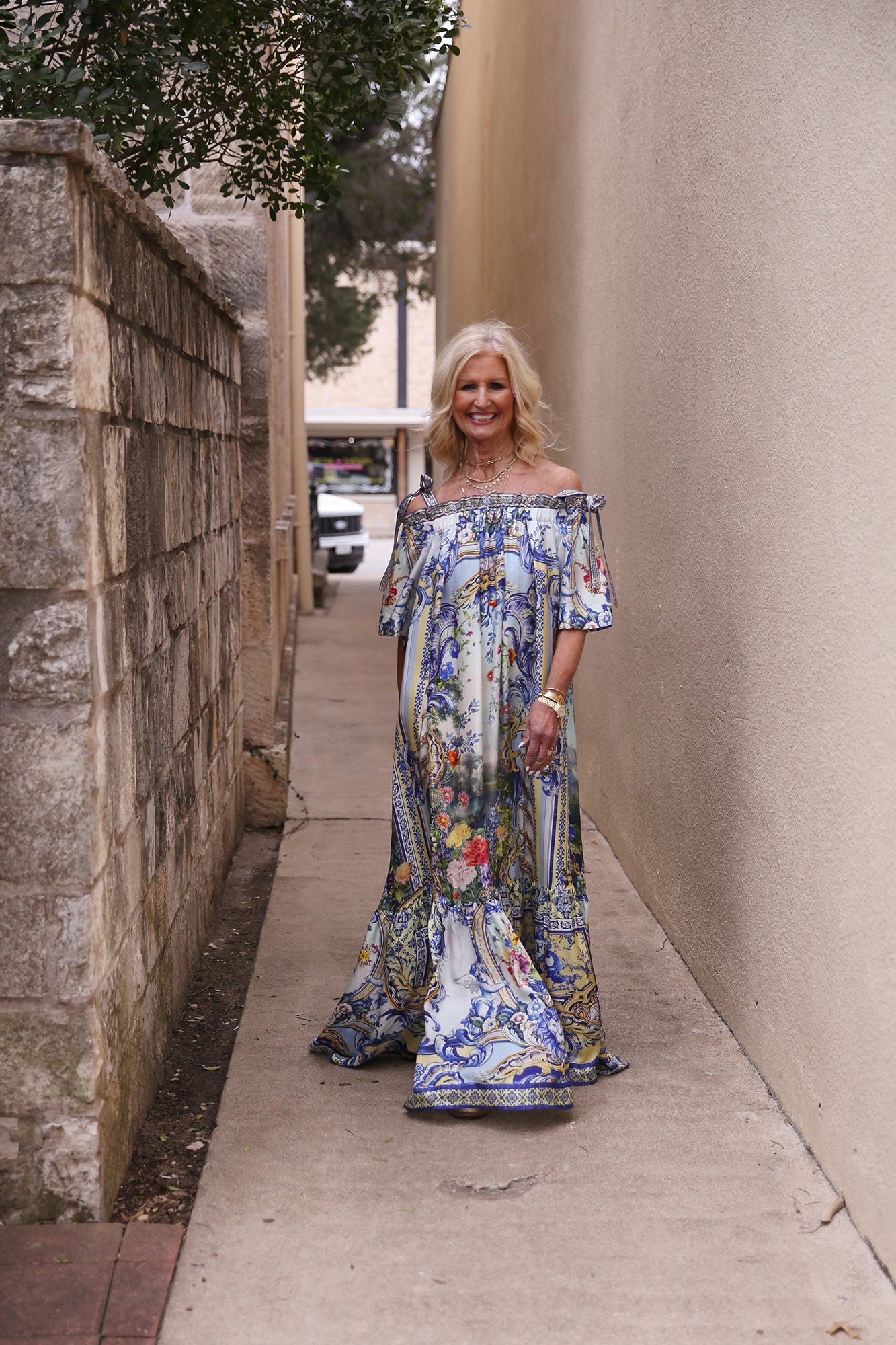 Long Off Shoulder Frill Dress With Straps