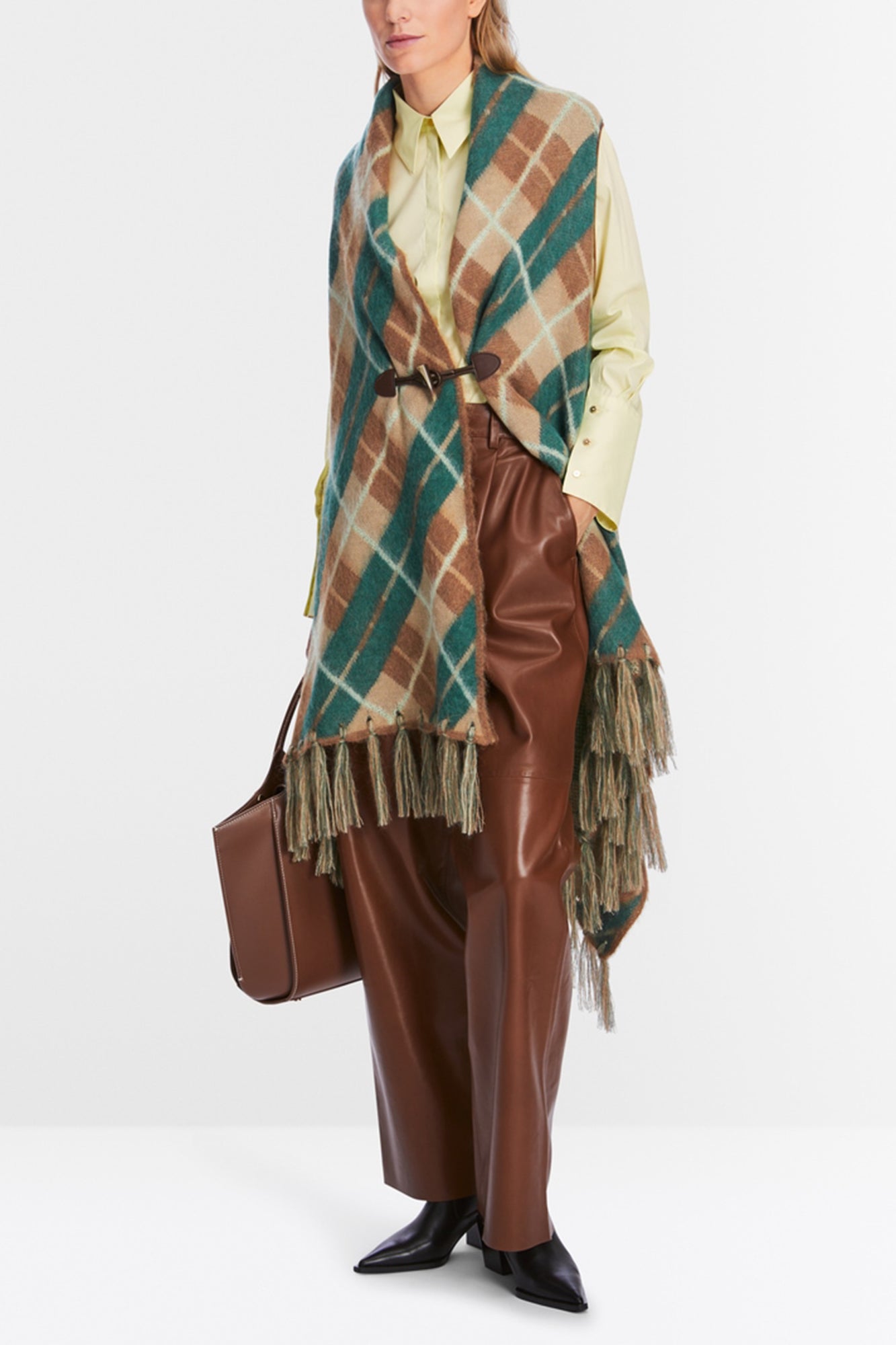 Luxury Reimagined Check Cape Knitted in Germany Spice