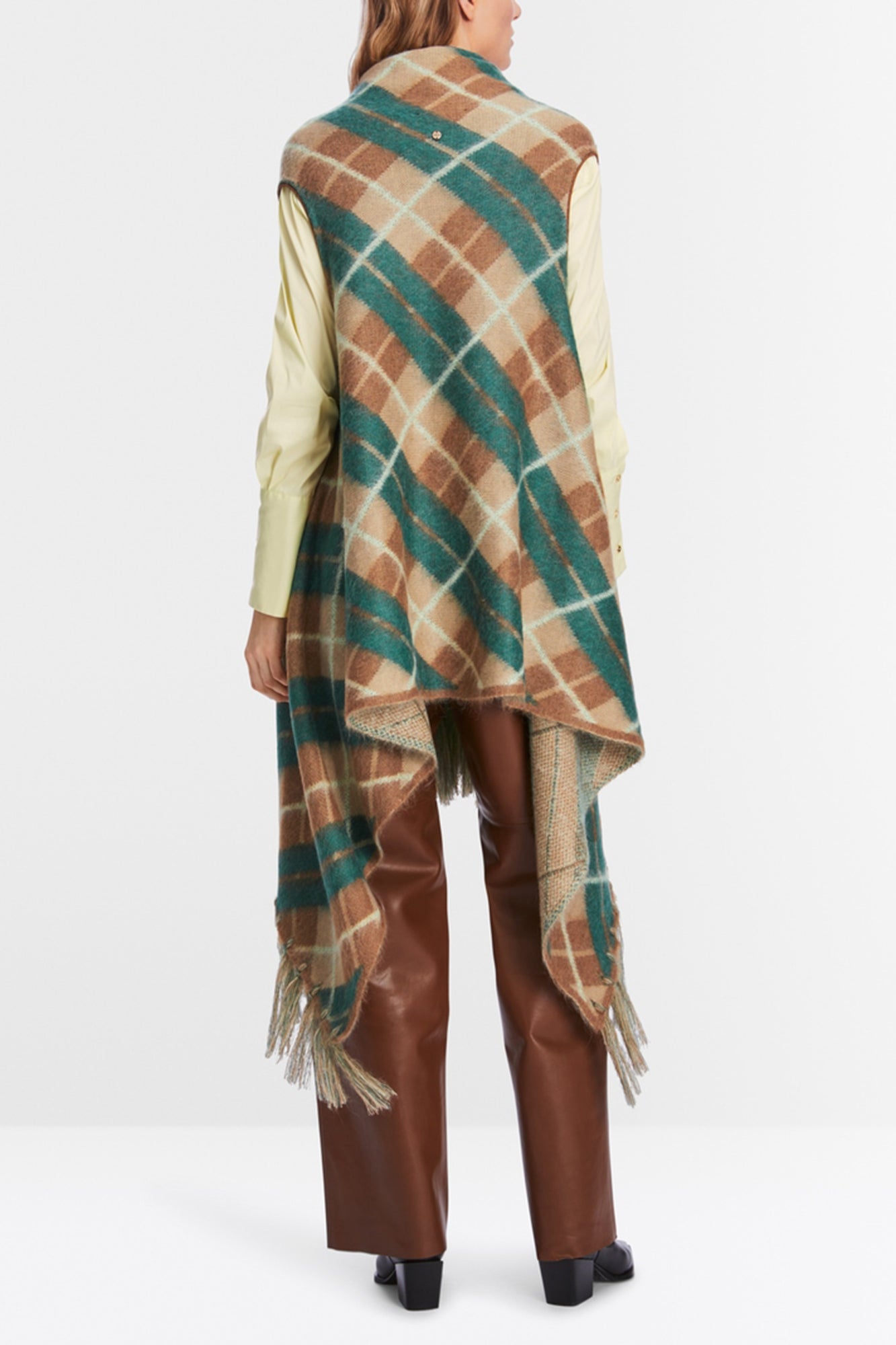 Luxury Reimagined Check Cape Knitted in Germany Spice
